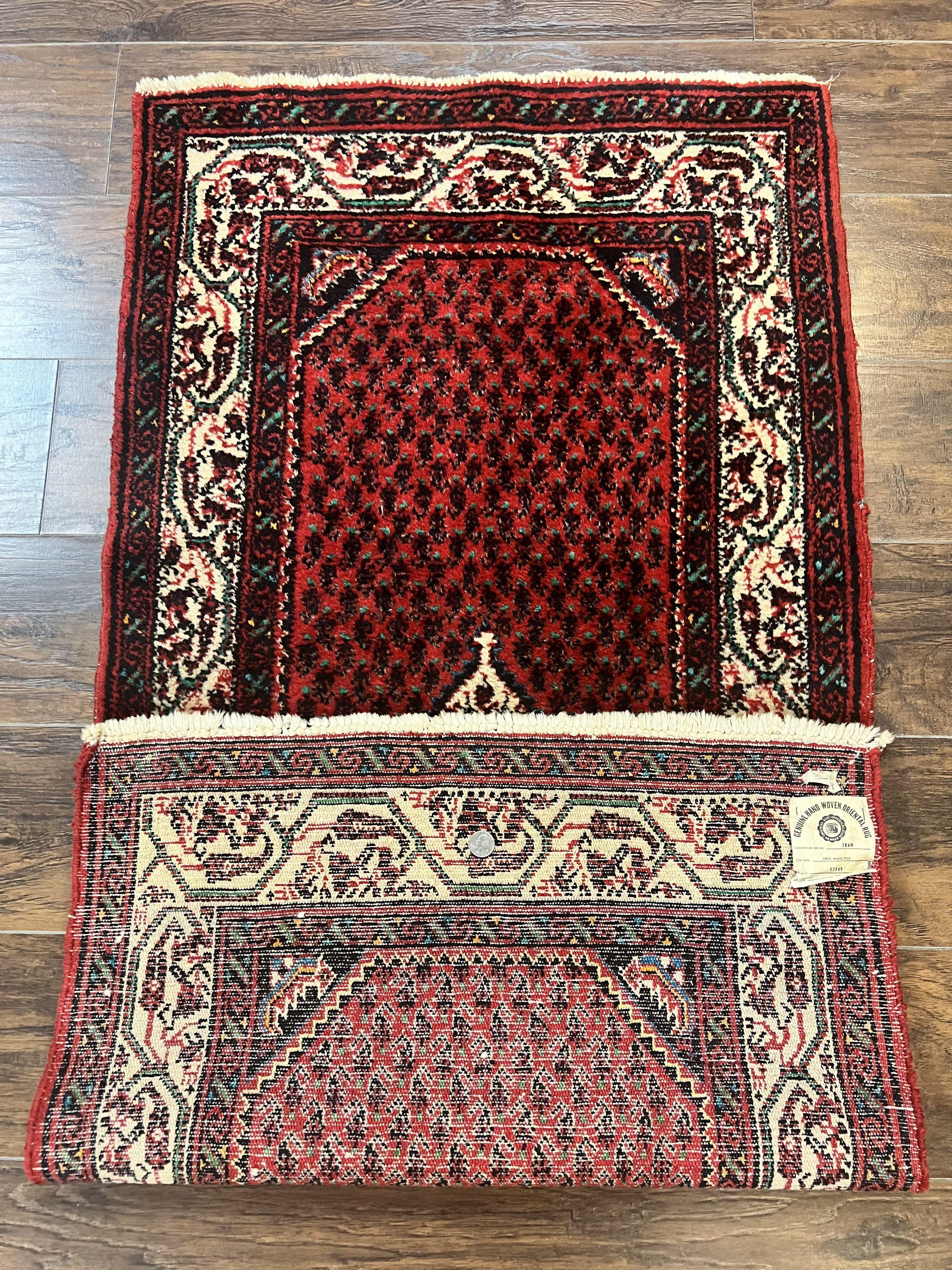 Persian Tribal Rug 2.6 x 5, Boteh Paisley Pattern, Red and Beige, Wool Hamadan Rug - Jewel Rugs
