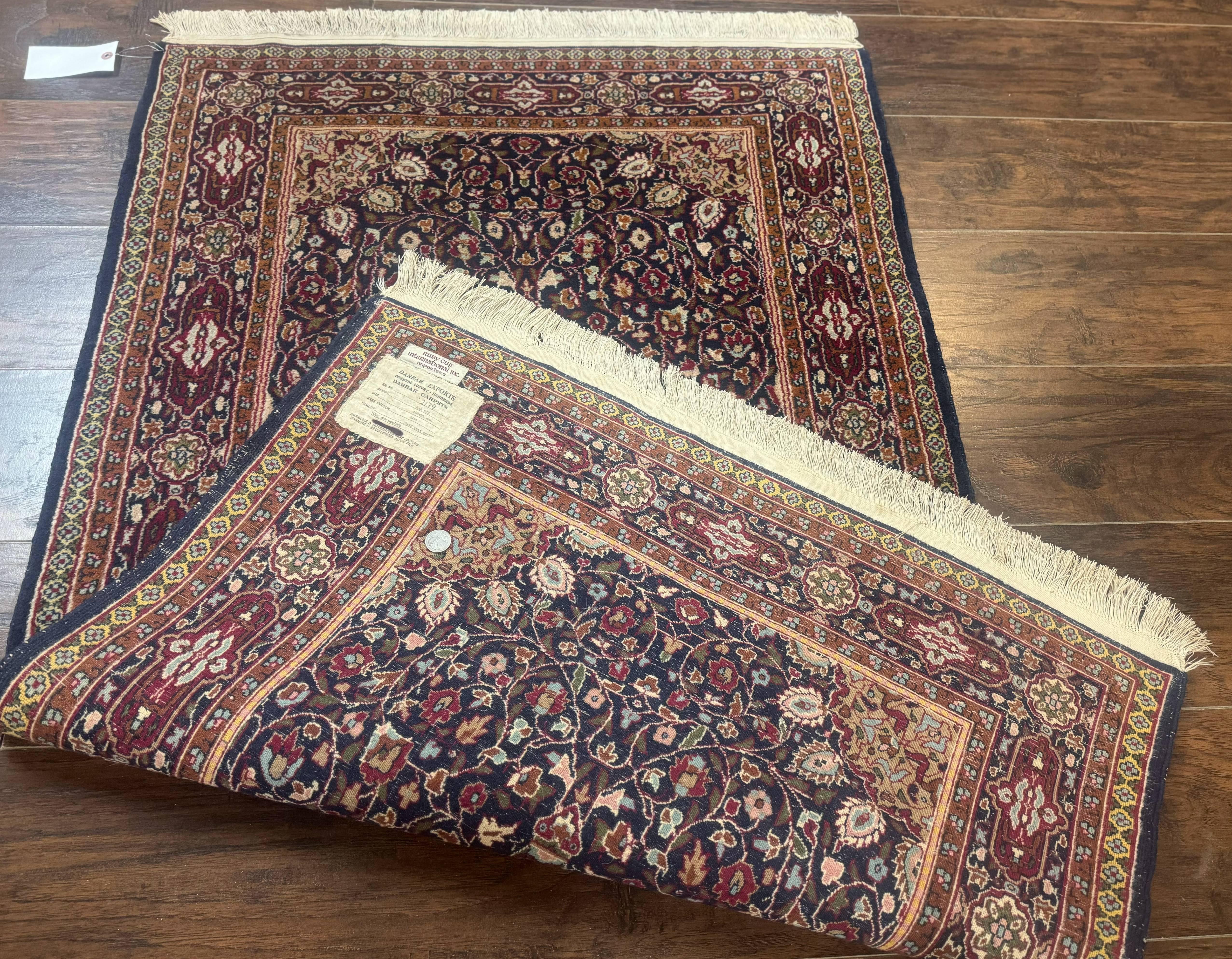 Indo Kashmiri Rug 3x5, Navy Blue, Very Fine 400 KPSI, Pair B - Jewel Rugs