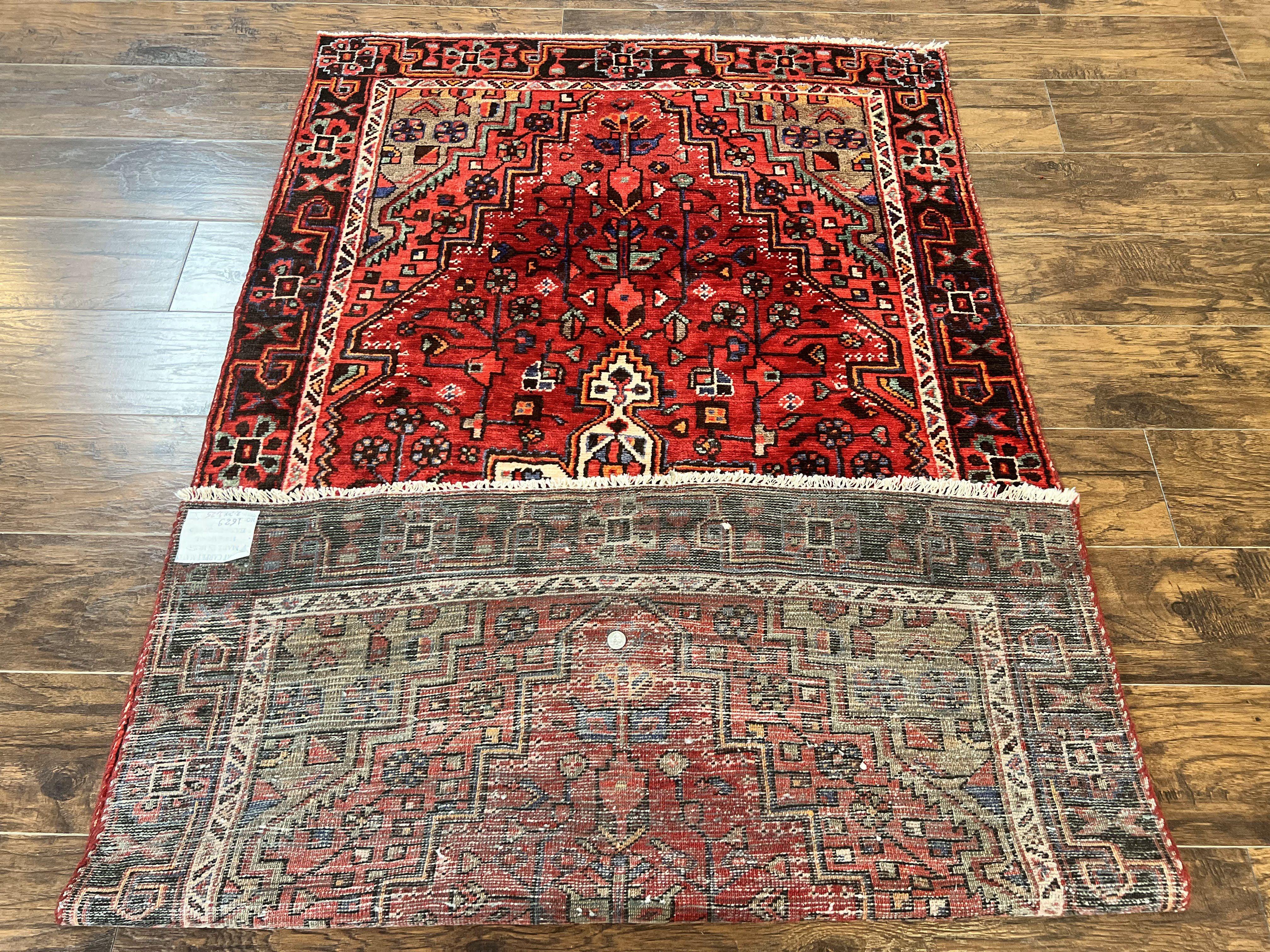 Antique Persian Tribal Rug 4x7, Red, Geometric Medallion, Handmade, Wool, Persian Zanjan Rug - Jewel Rugs