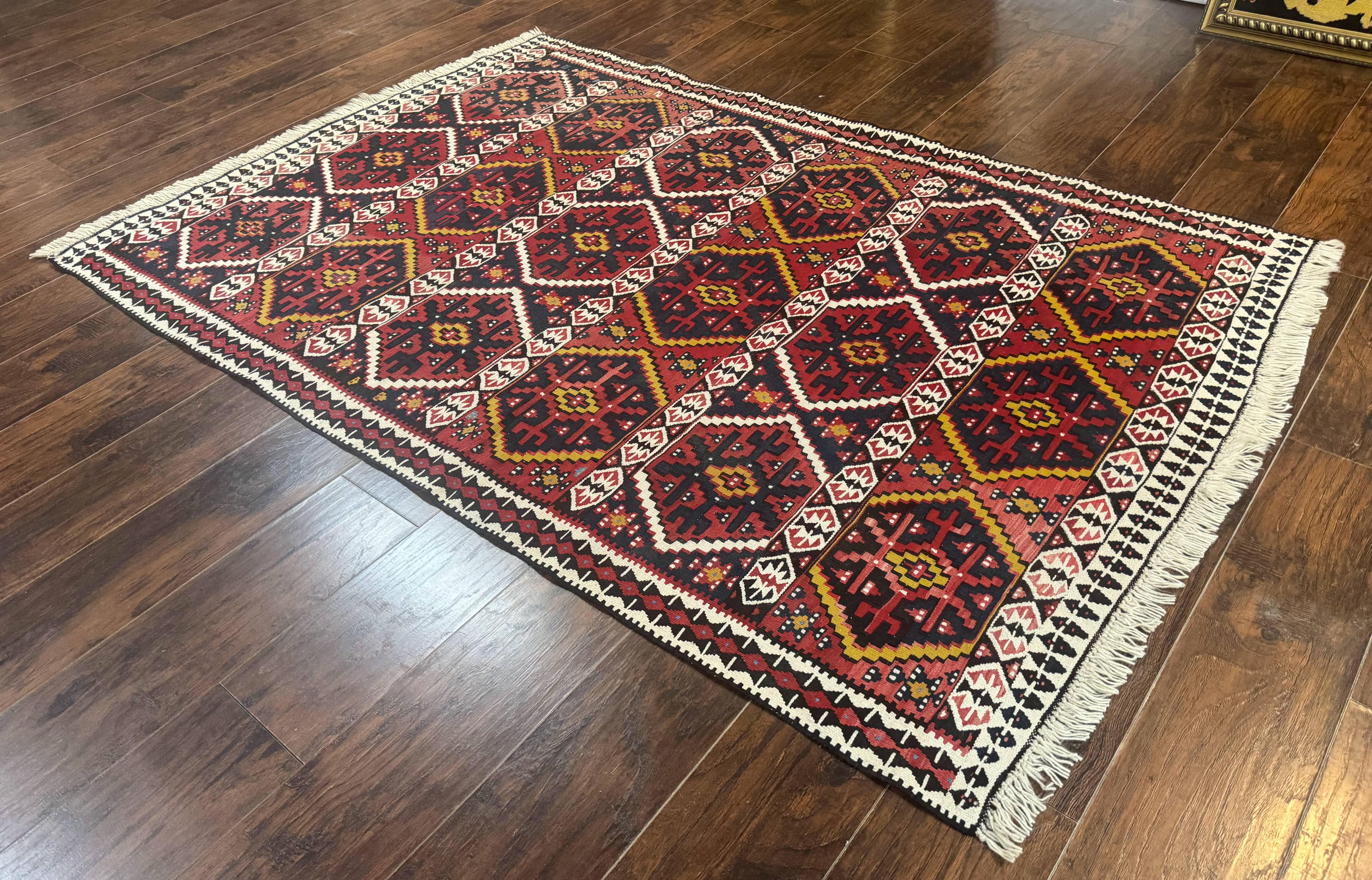 Caucasian Kilim Rug 5x7, Vintage Russian Flatweave Kilim Carpet, Tribal Bohemian Kilim Rug - Jewel Rugs