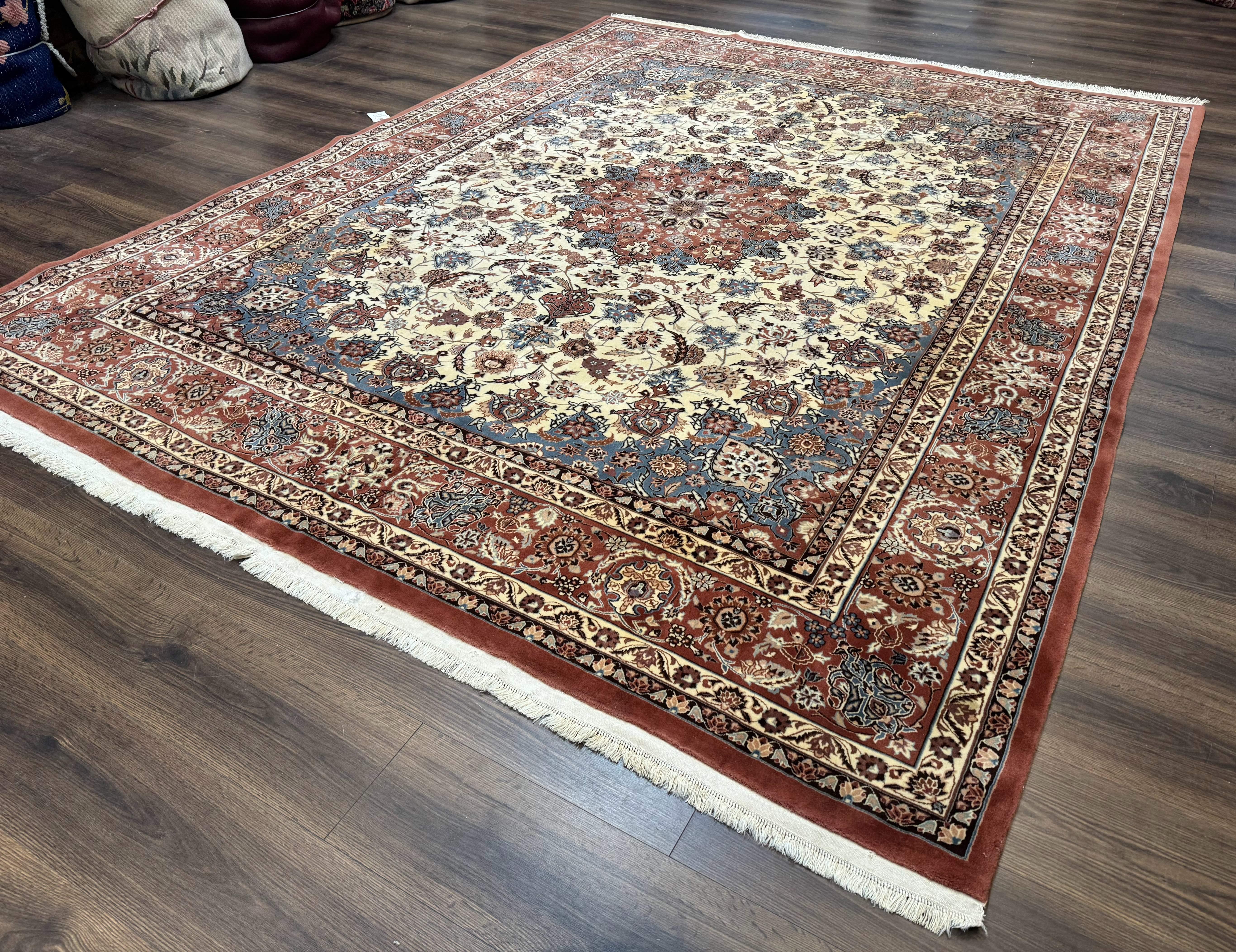 Persian Rug 8x10, Sino Persian Floral Medallion Carpet, Traditional Wool Area Rug, Cream and Brick Red, Fine 210 KPSI - Jewel Rugs