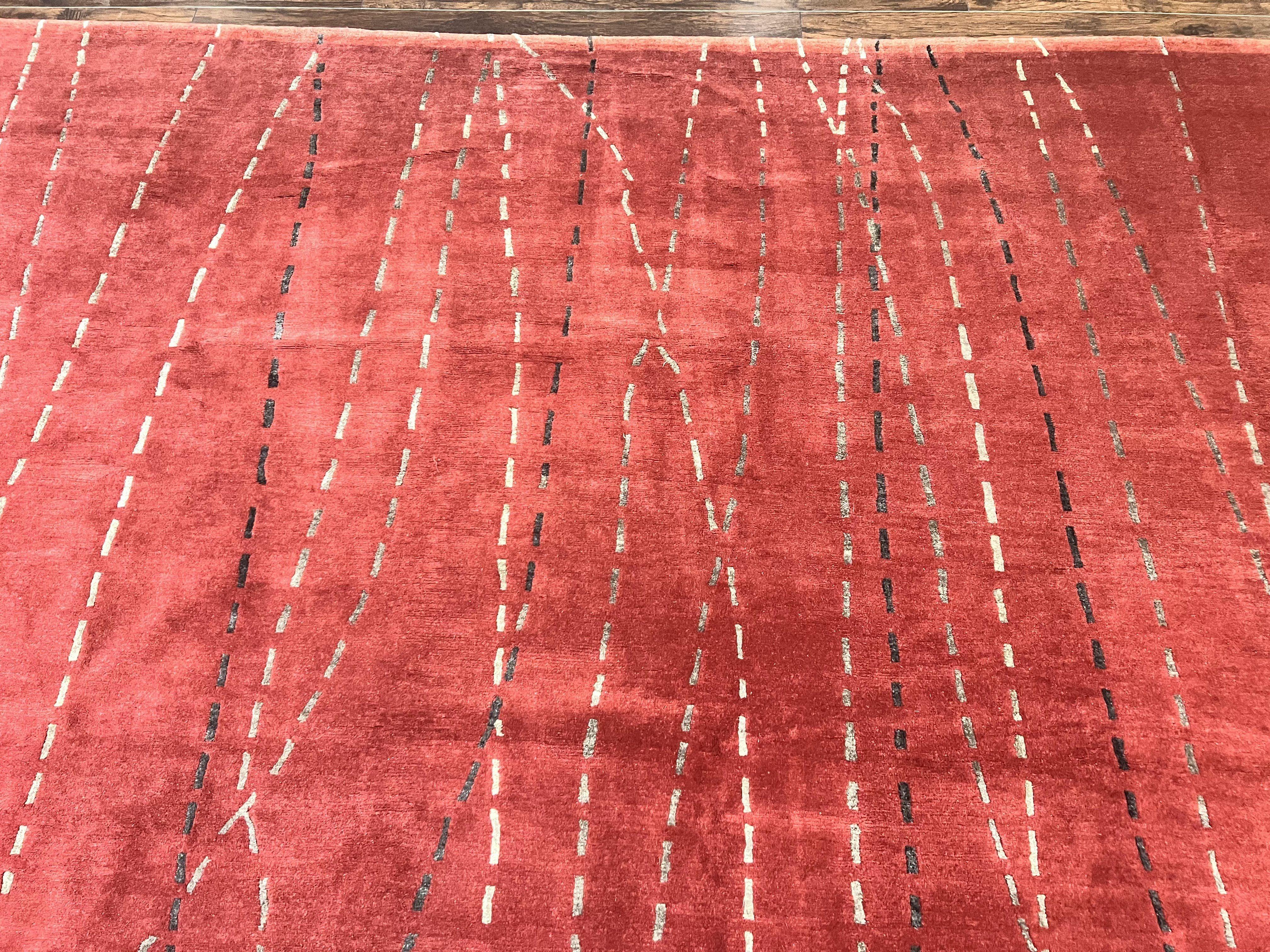 Oversized Nepali Rug 11x17, Wool & Silk Hand Knotted Modern Carpet, Red Extra Large Handmade Tibetan Carpet - Jewel Rugs