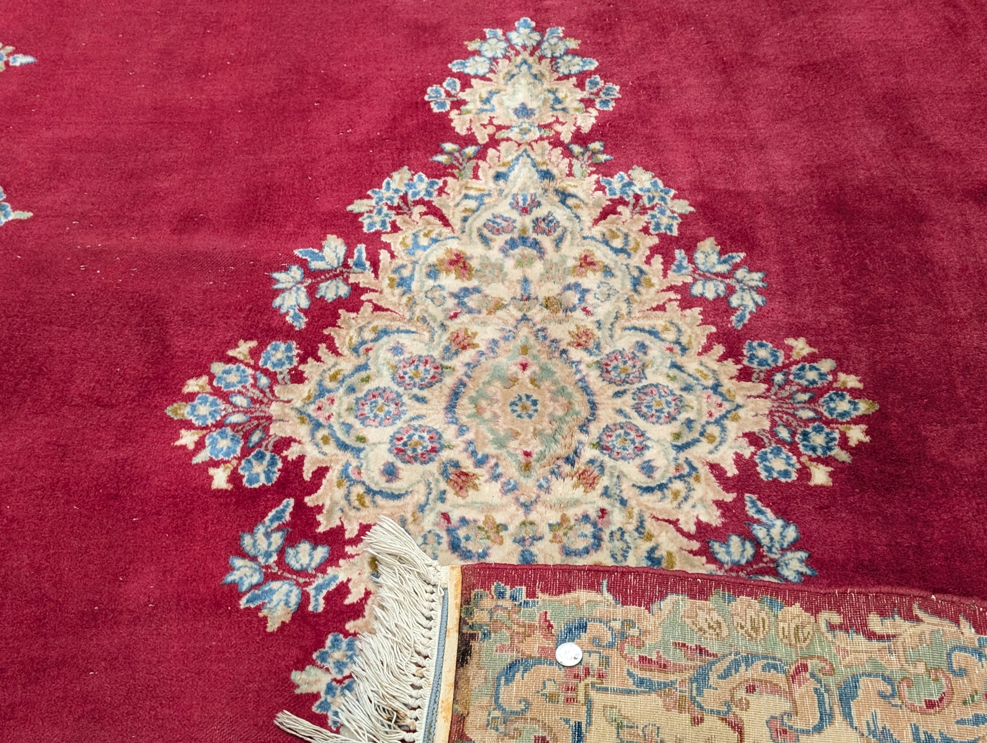 Persian Rug 9x12, Kerman Rug, Semi Open Field, Medallion, Red, Vintage, Wool - Jewel Rugs