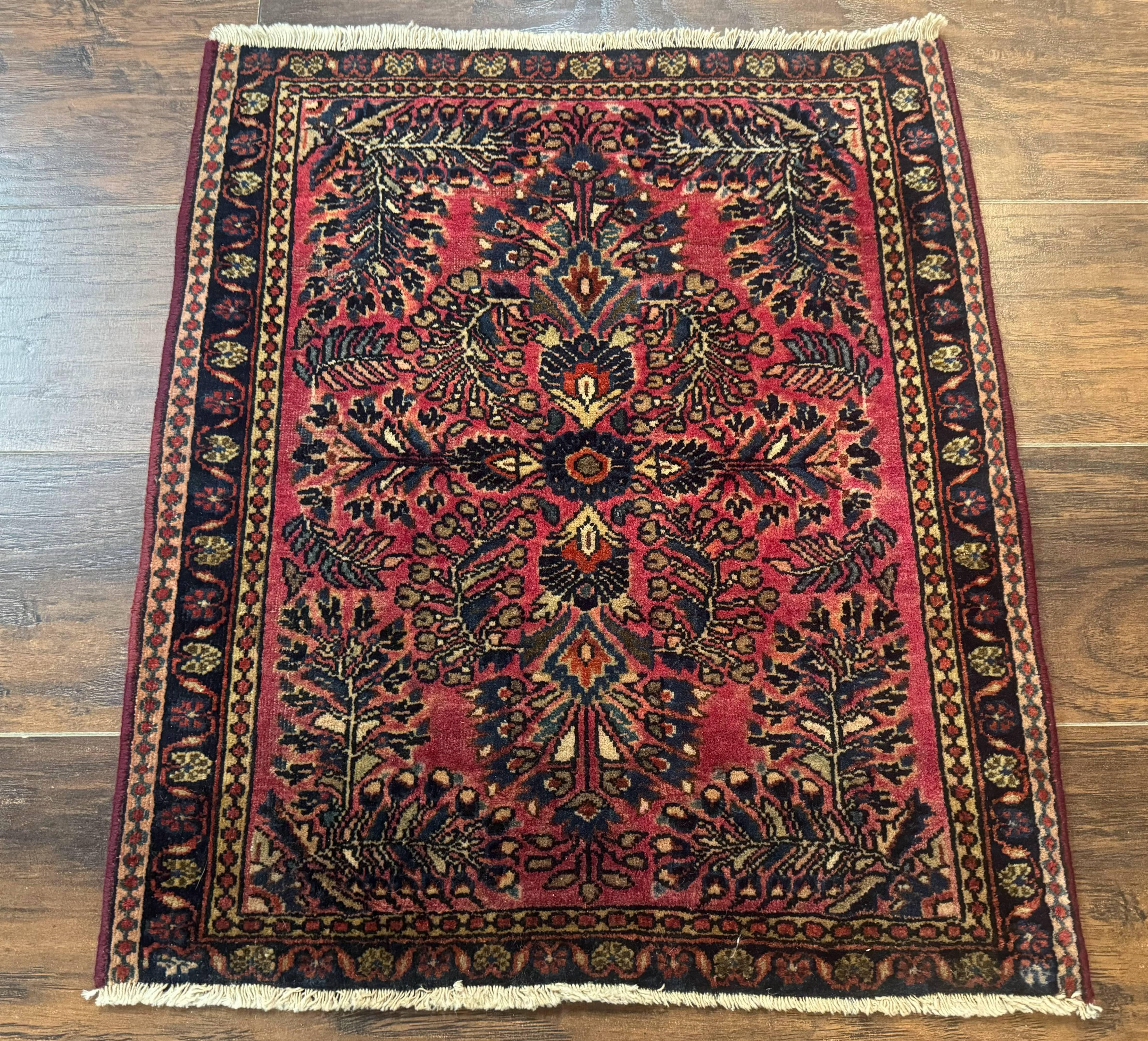 Small Antique Persian Sarouk Rug 2x2 ft, Red 1920s Wool Rug - Jewel Rugs