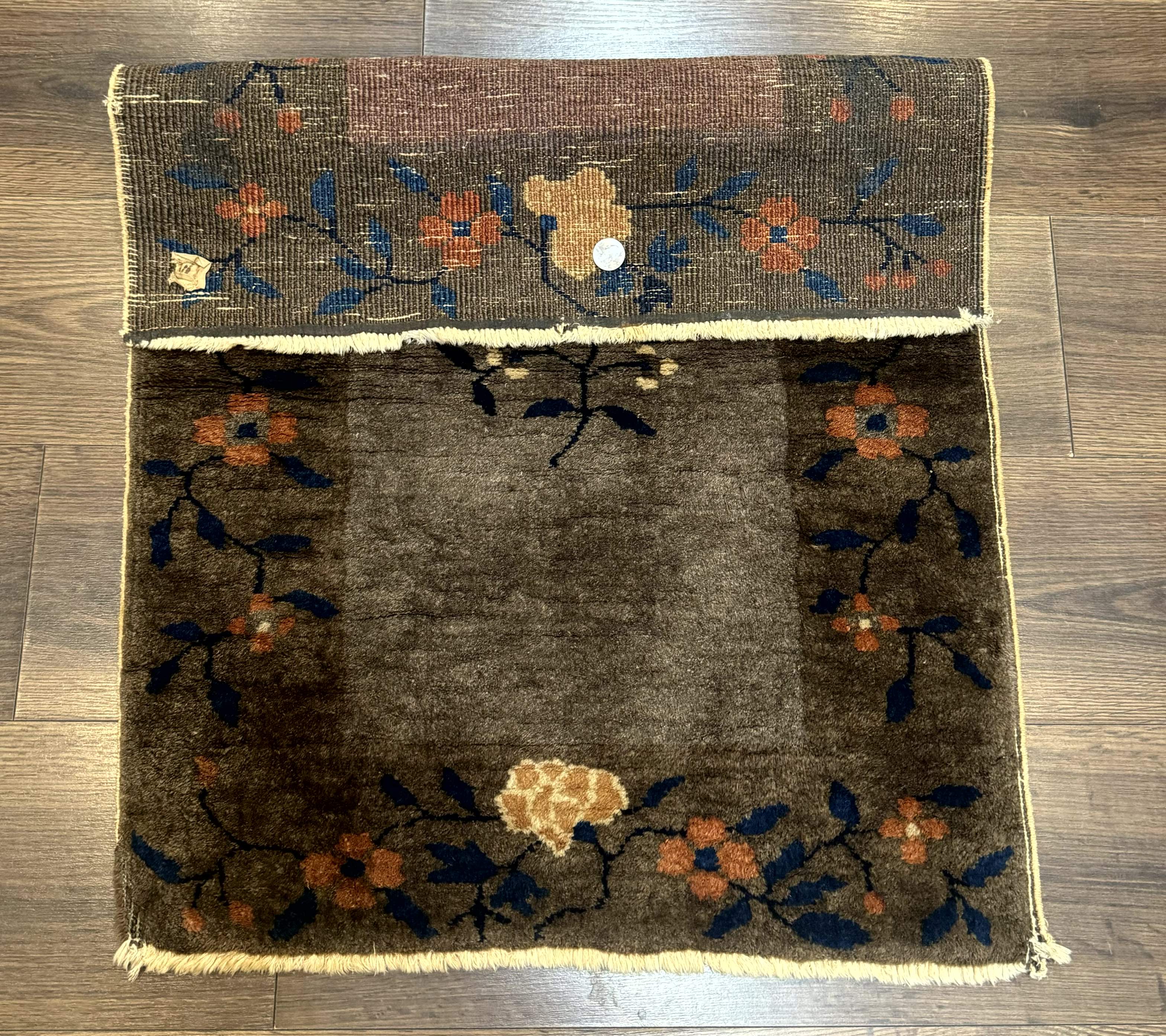 Small Antique Chinese Art Deco Rug 2x3, Nichols Rug, Gray and Brown, Wool Hand Knotted - Jewel Rugs