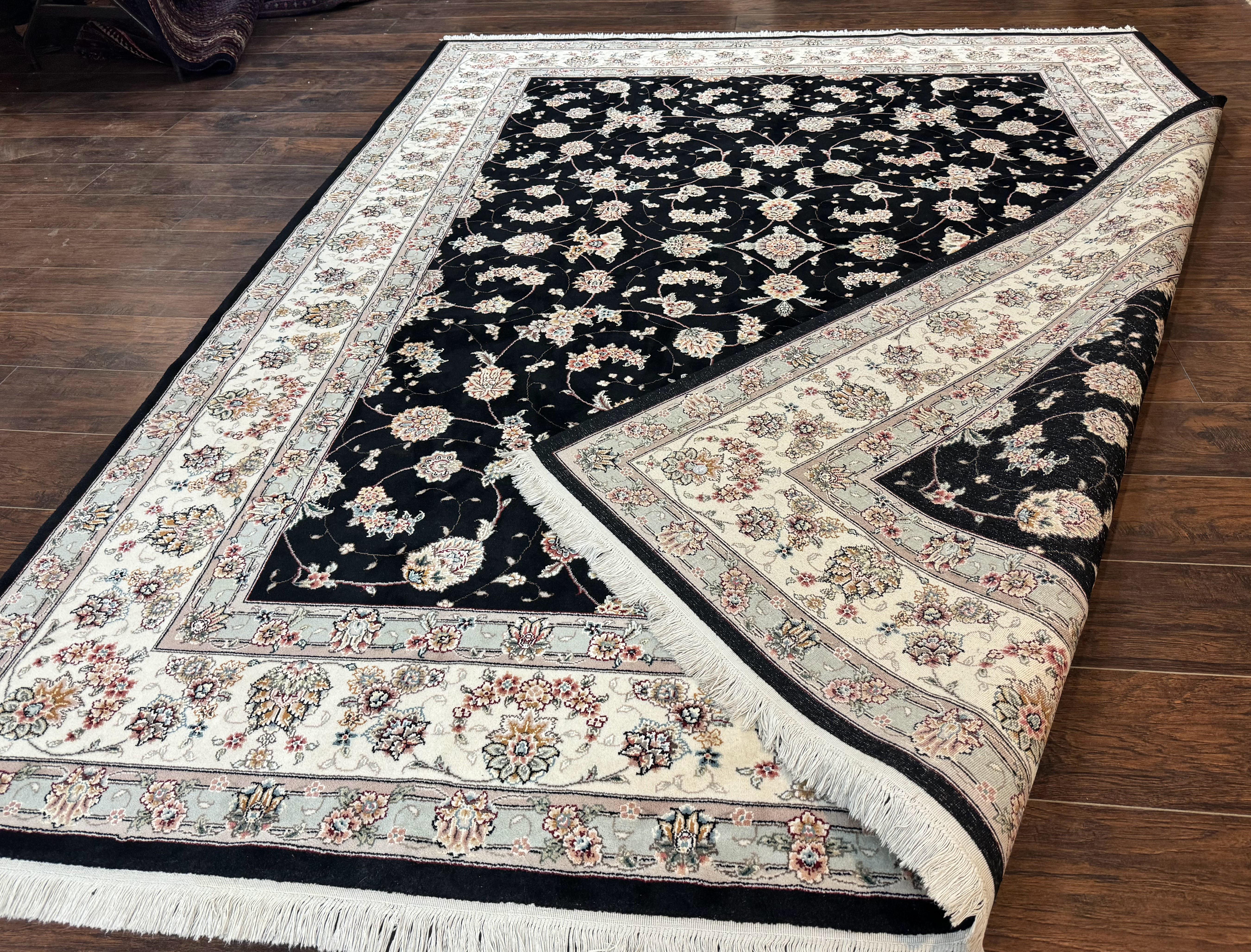 Sino Persian Rug 8x10, Wool and Silk, Black & Ivory - Jewel Rugs