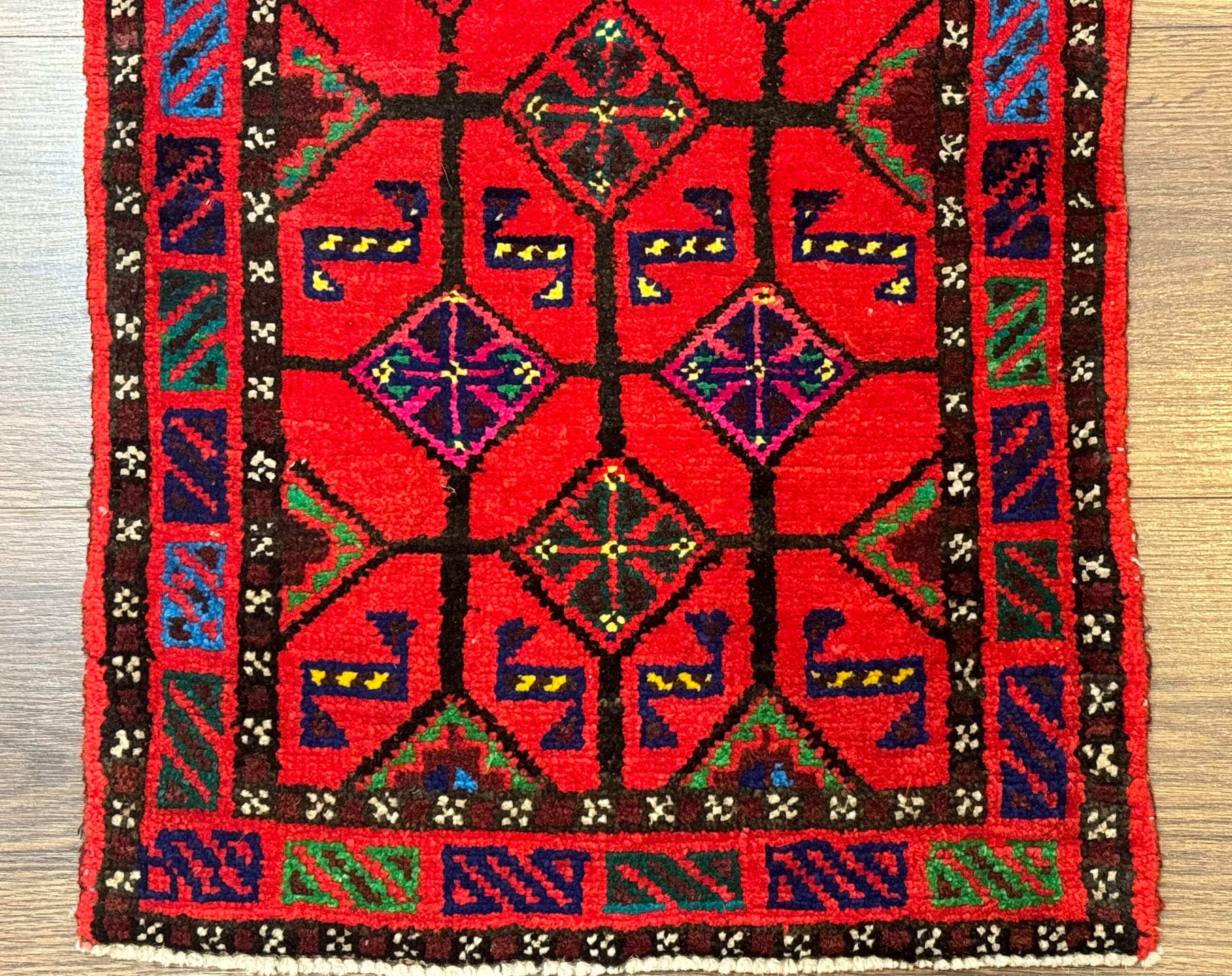 Small Red Persian Balouchi Rug 1.5 x 2, Tribal Rug, Wool - Jewel Rugs