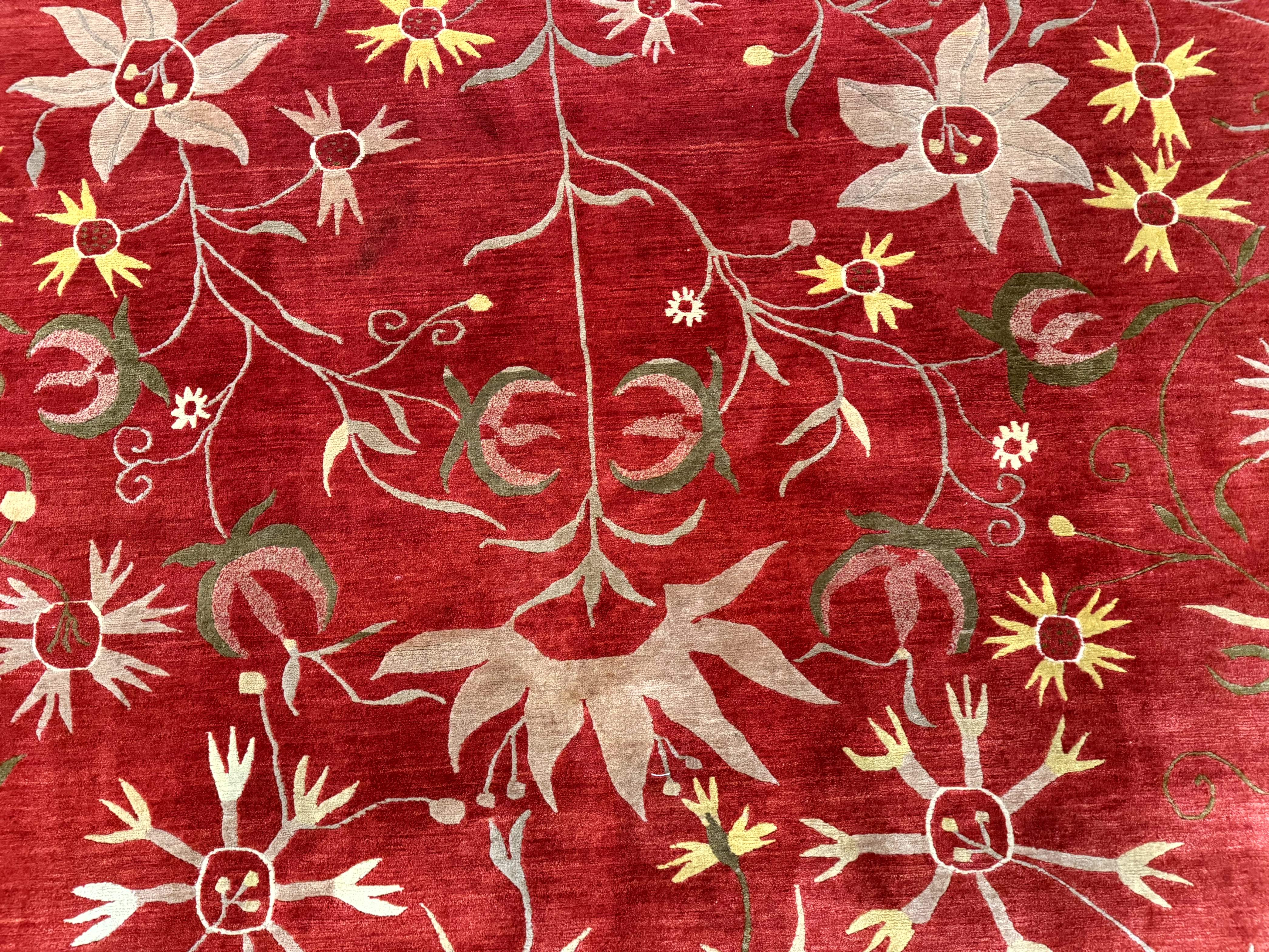 Tibetan Rug 8x10, Odegard Carpet, Hand-Knotted, Rust Red, Wool with Silk Highlights - Jewel Rugs