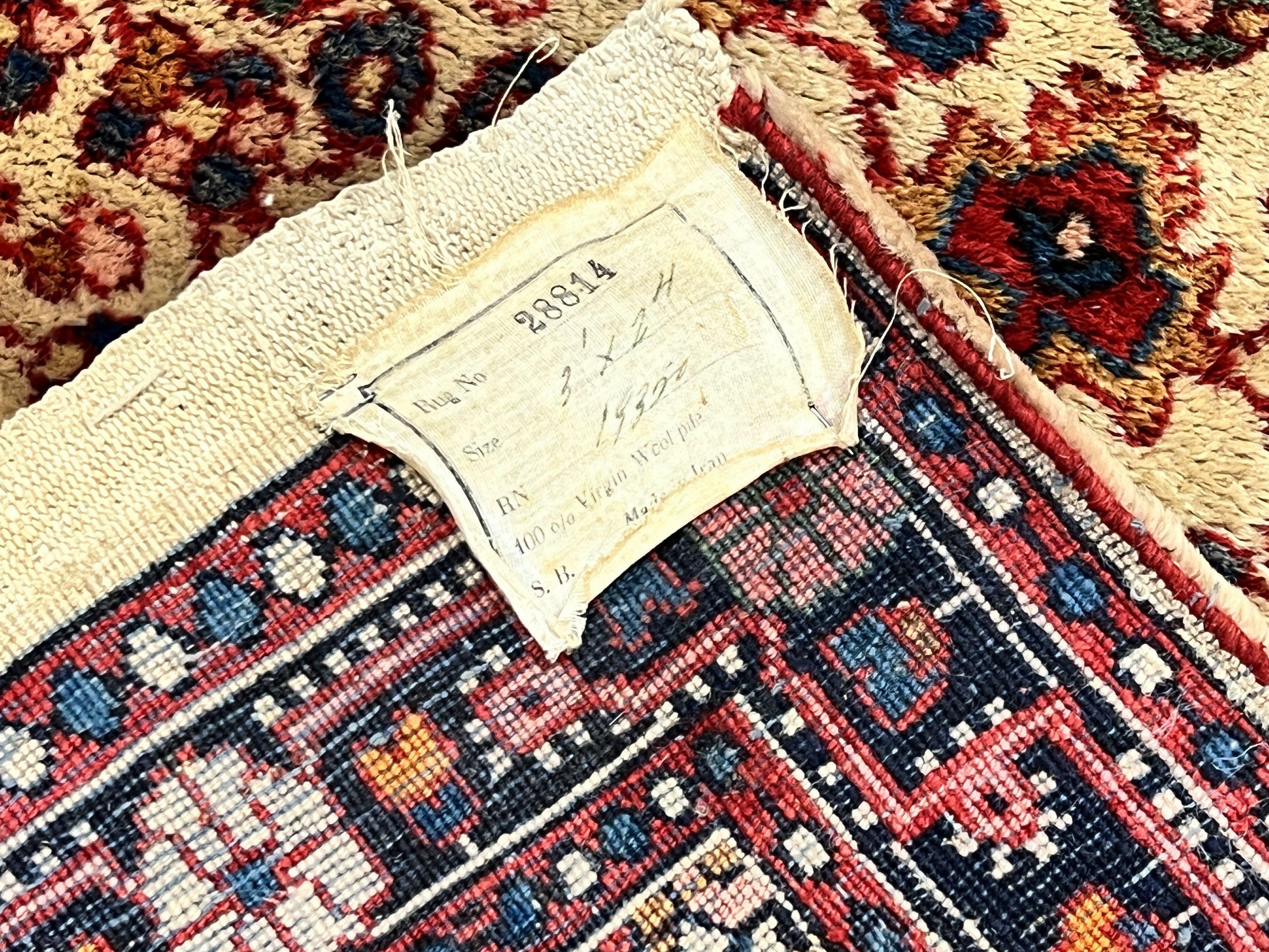 Persian Sarouk Rug 2x3, Antique Wool Hand Knotted Carpet, Cream/Ivory & Red, Small Floral Medallion Rug, Handmade Oriental Carpet - Jewel Rugs