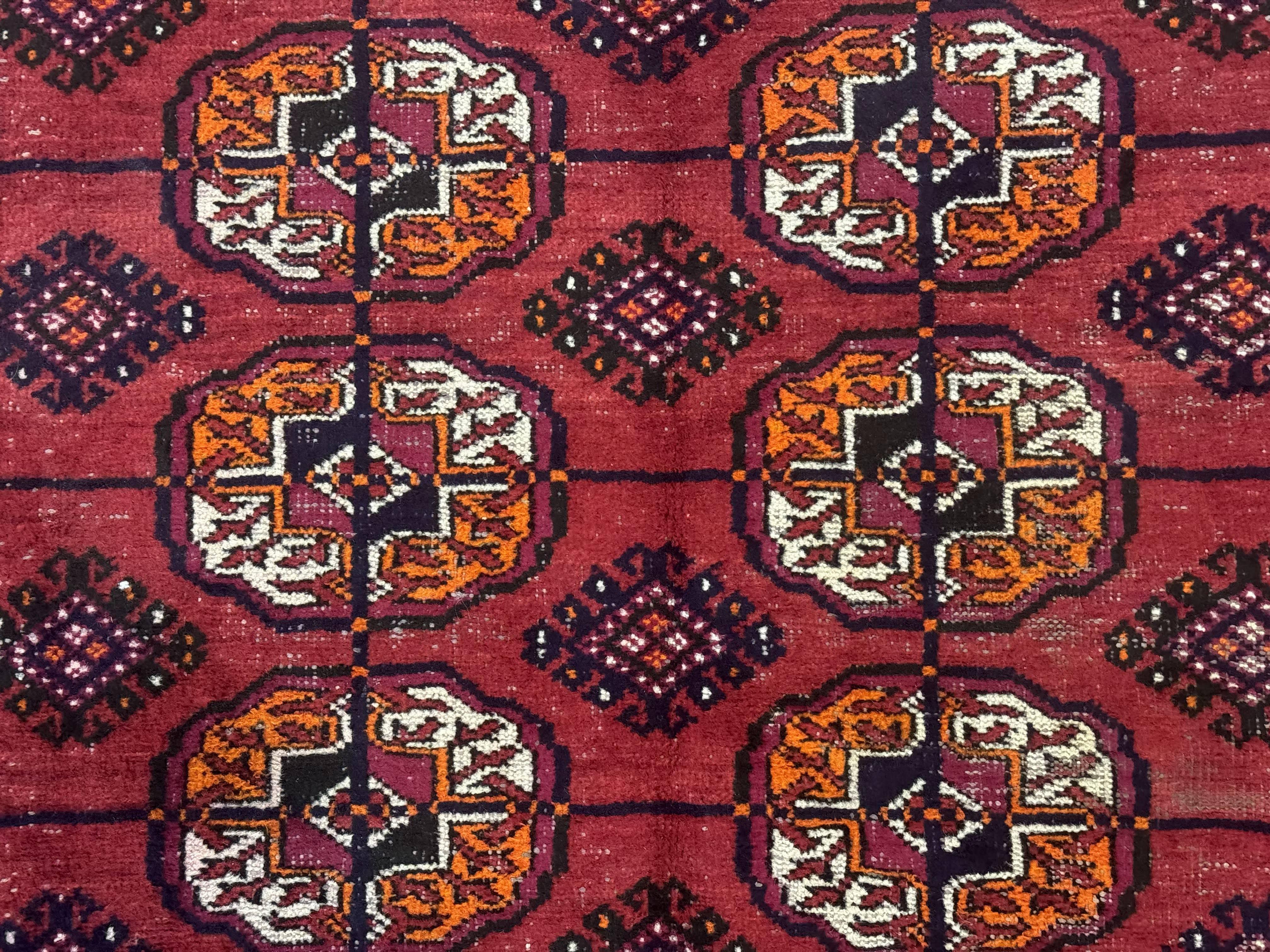 Antique Persian Turkoman Bokhara Rug 7x11, Tribal Rug, Red - Jewel Rugs