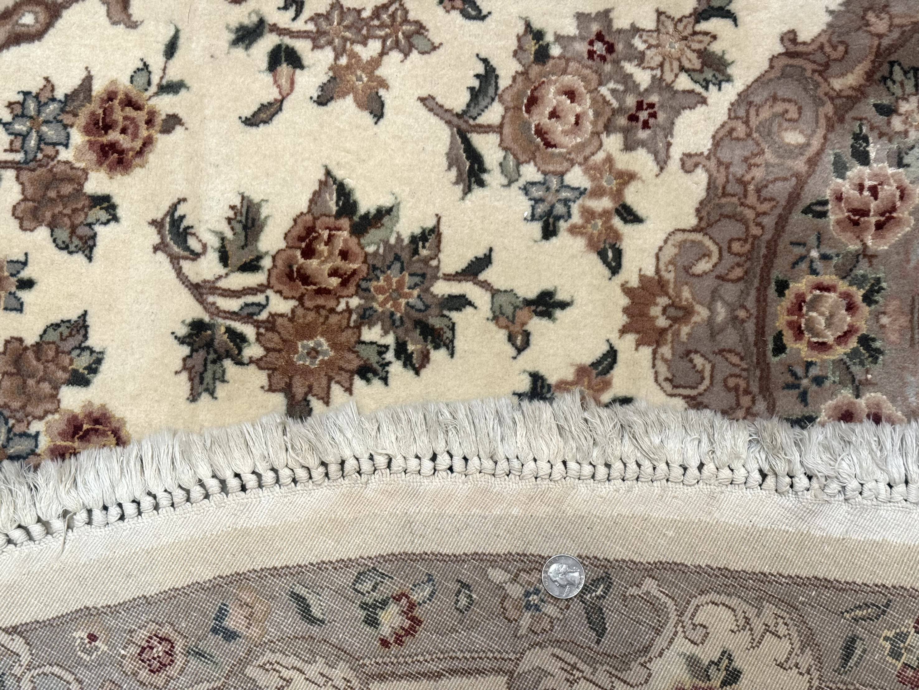 Round Sino Persian Rug 8x8 ft, Wool and Silk, Fine 200 KPSI, Ivory - Jewel Rugs