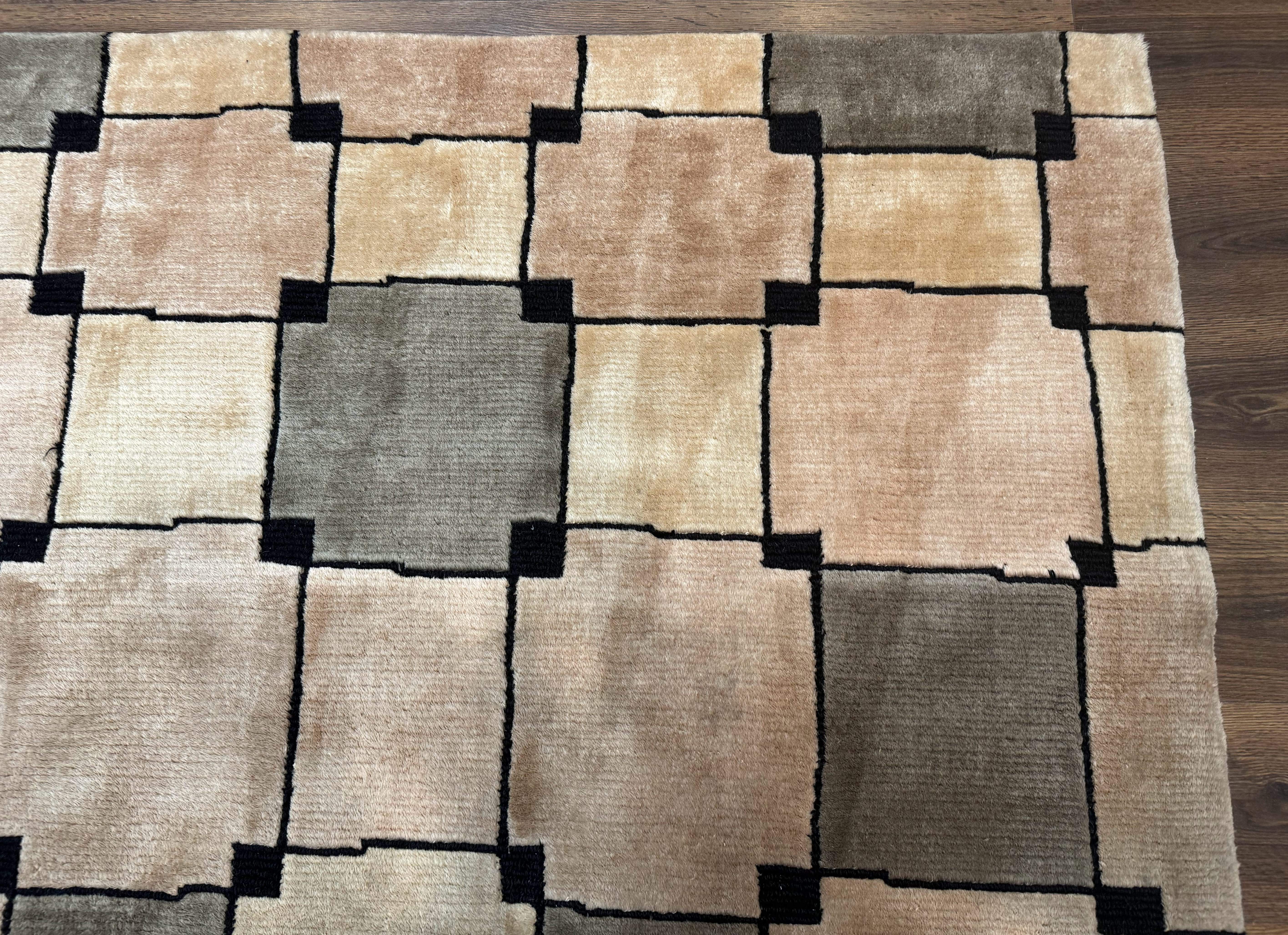 Tibetan Wool Rug 5x8, Contemporary Modern Carpet, Abstract Design, Soft Thick Pile, Pair A - Jewel Rugs