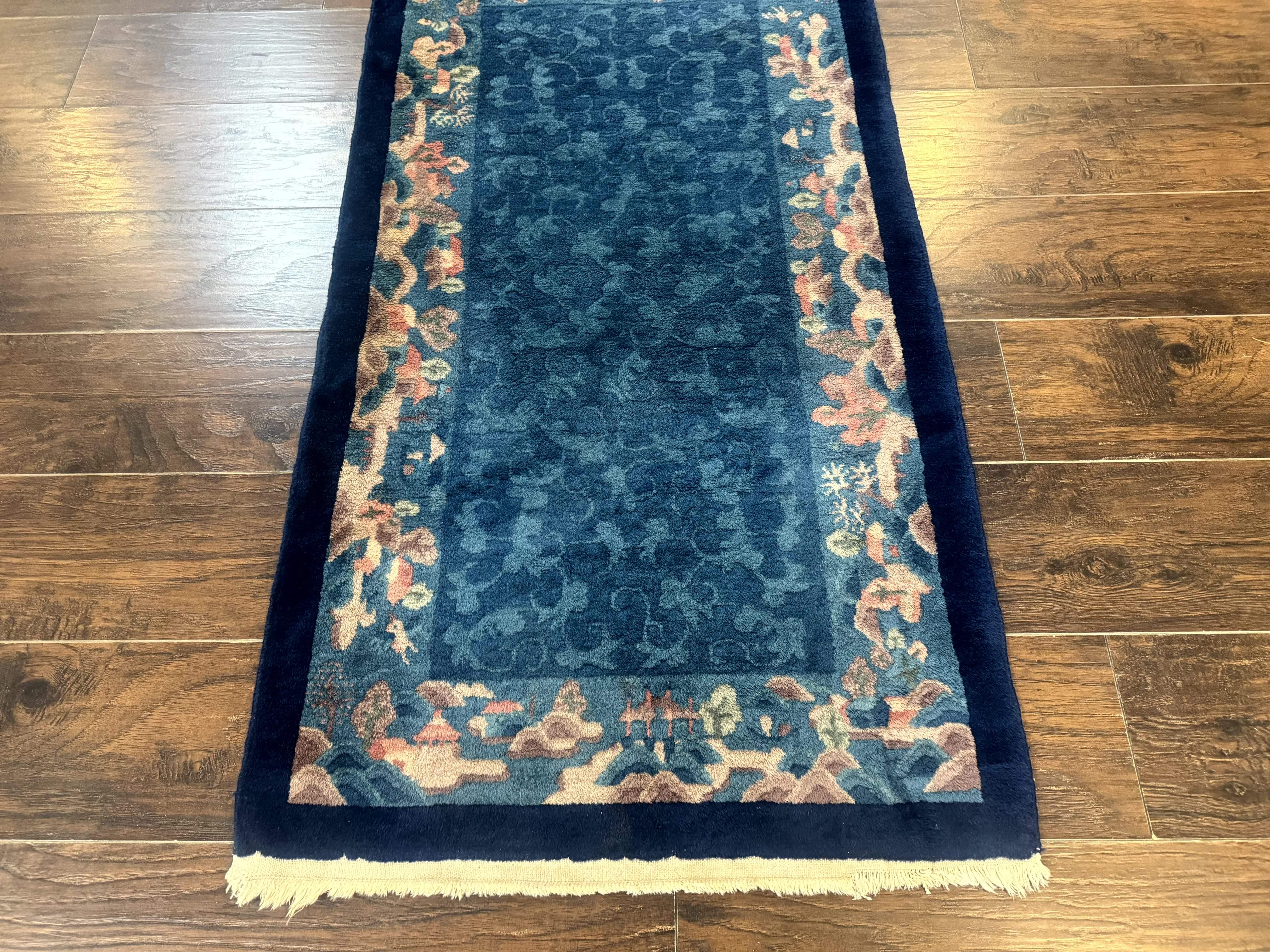 Blue Chinese Wool Rug 2.5 x 4, Peking Rug, Fete Rug, Semi Antique Chinese Carpet - Jewel Rugs