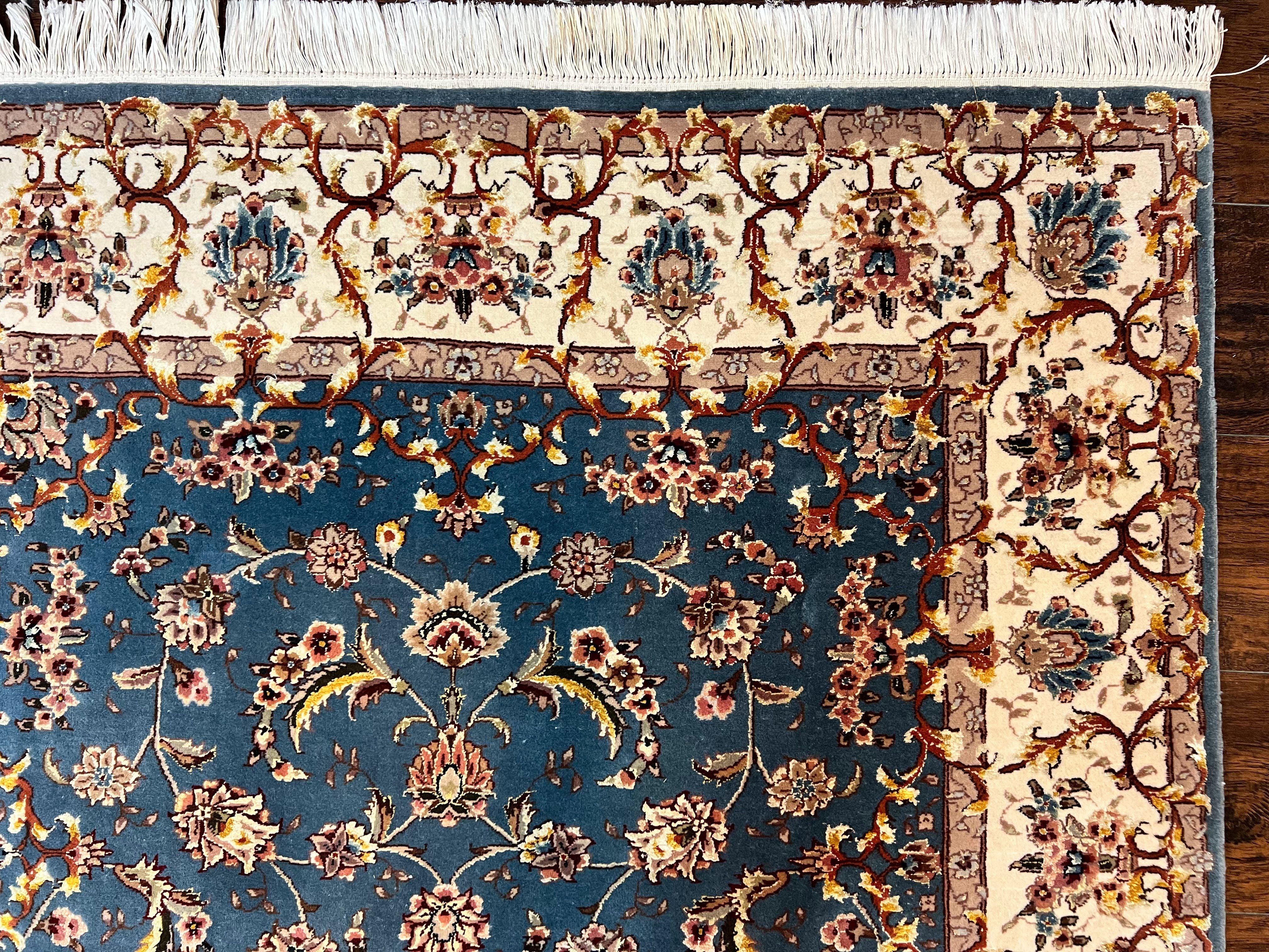 Sino Persian Rug 4x6, Very Fine Oriental Carpet, Handmade Rug 4 x 6, Floral Allover Vintage Traditional Wool & Silk Highlights, 200 KPSI - Jewel Rugs