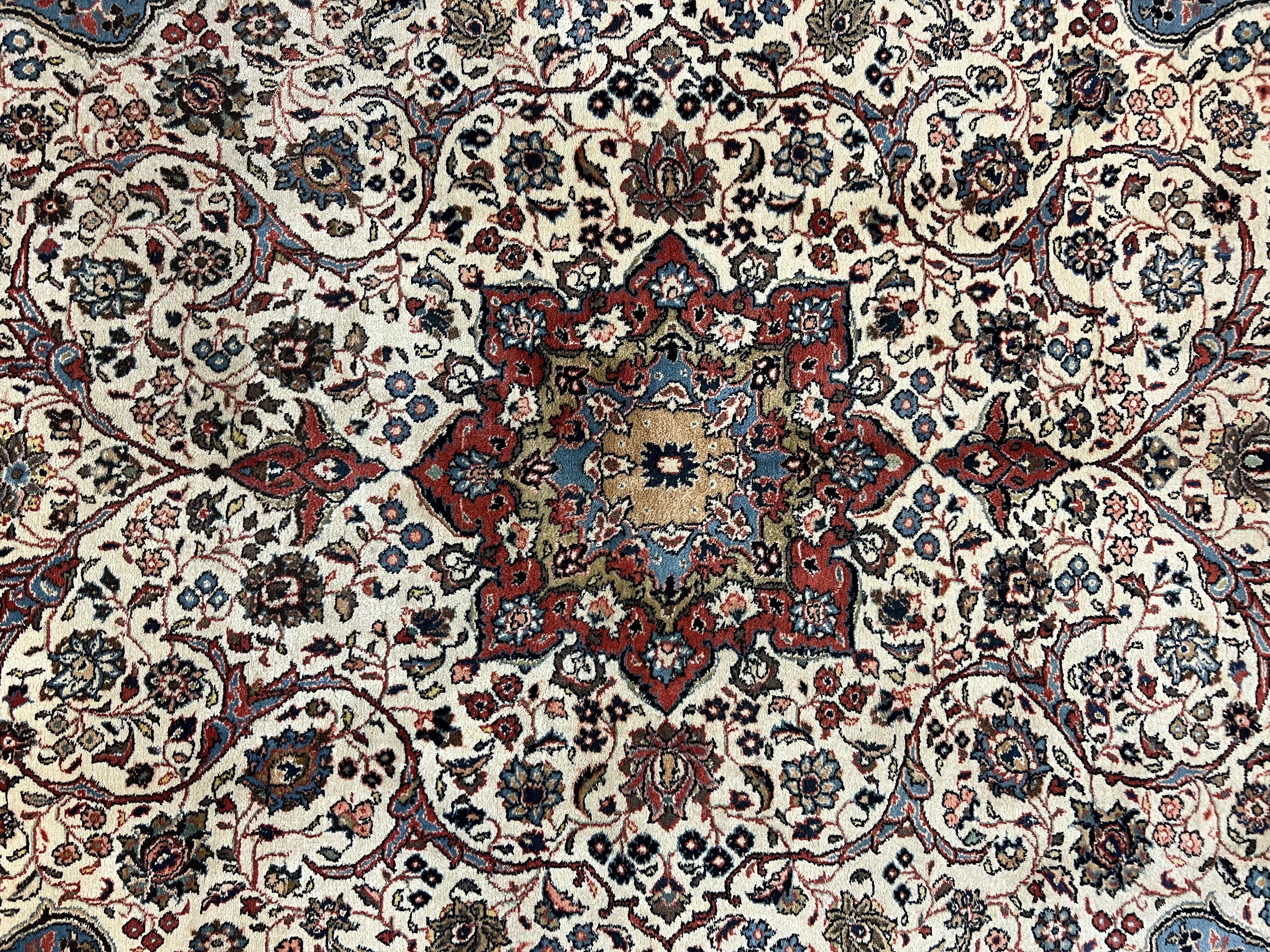Persian Sarouk Rug 8x12, Wool Hand Knotted Antique Carpet, Floral Medallion, Cream Red, Traditional Oriental Rug - Jewel Rugs