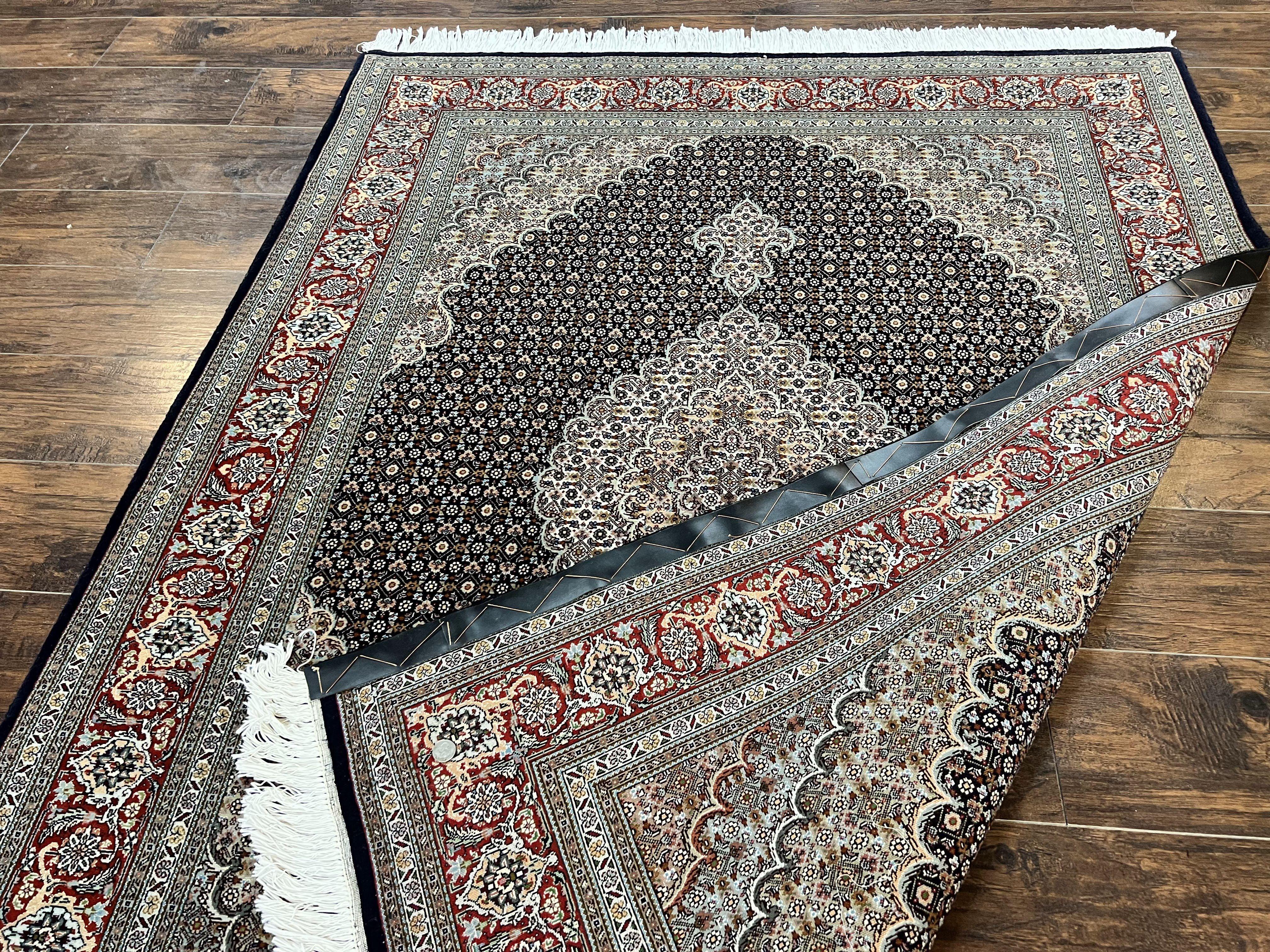 Persian Tabriz Rug 5x7, Wool with Silk Highlights, Hand Knotted Vintage Oriental Carpet, Very Fine, Herati Mahi Pattern, Black, Rare - Jewel Rugs