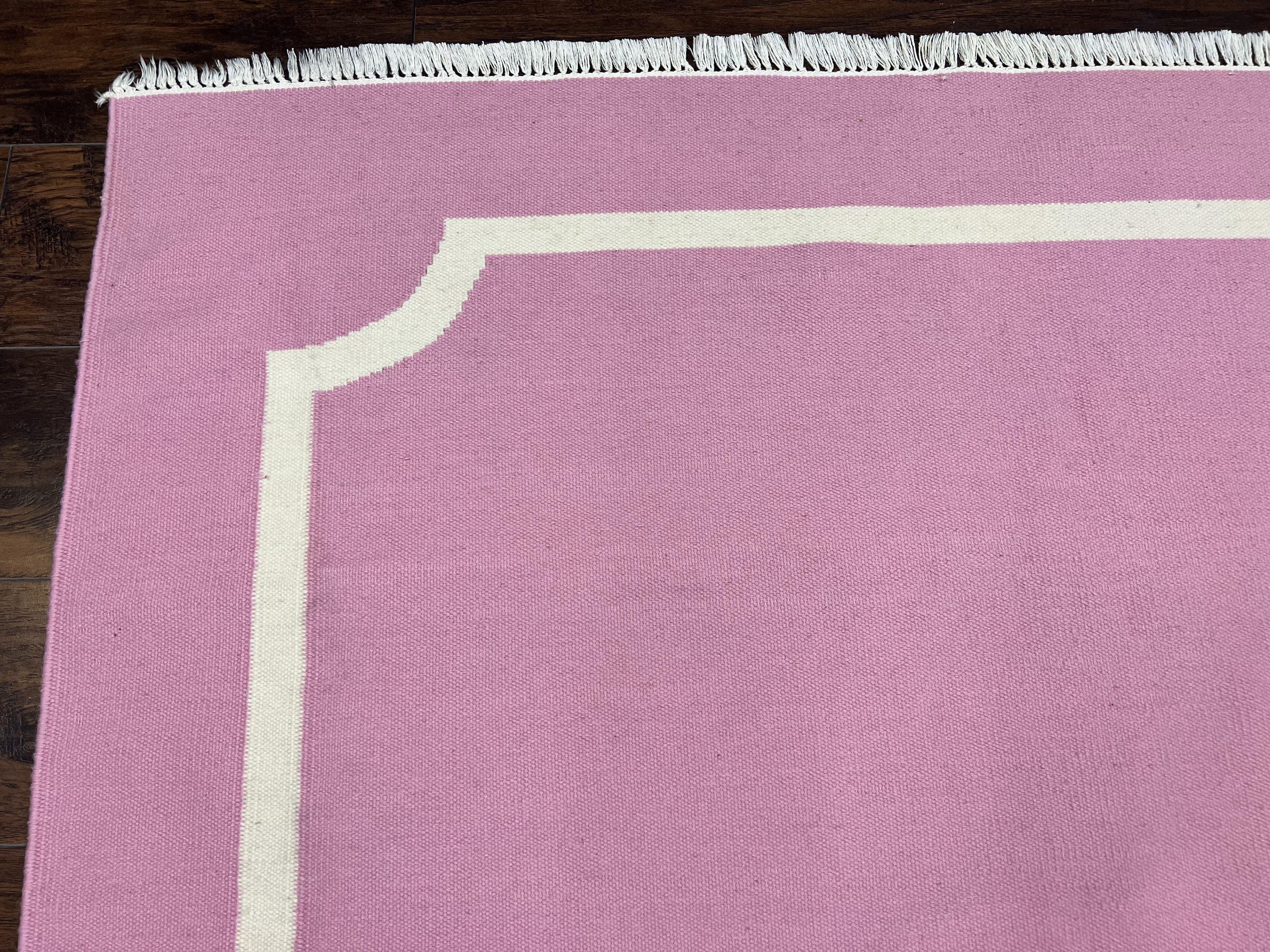 Indian Dhurrie Rug 5x8, Wool Handmade Contemporary Carpet, Pink Flatweave Kilim Area Rug, Medium Sized Rug 5 x 8 ft - Jewel Rugs