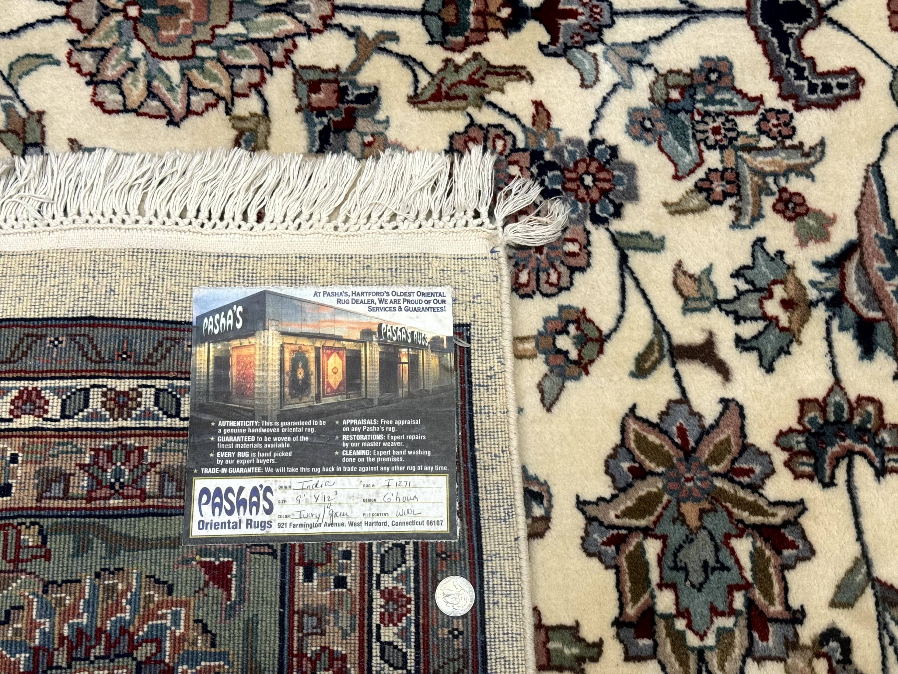 Indo Persian Rug 9x12, Allover Floral Pattern, Ivory & Green, Traditional Oriental Carpet - Jewel Rugs