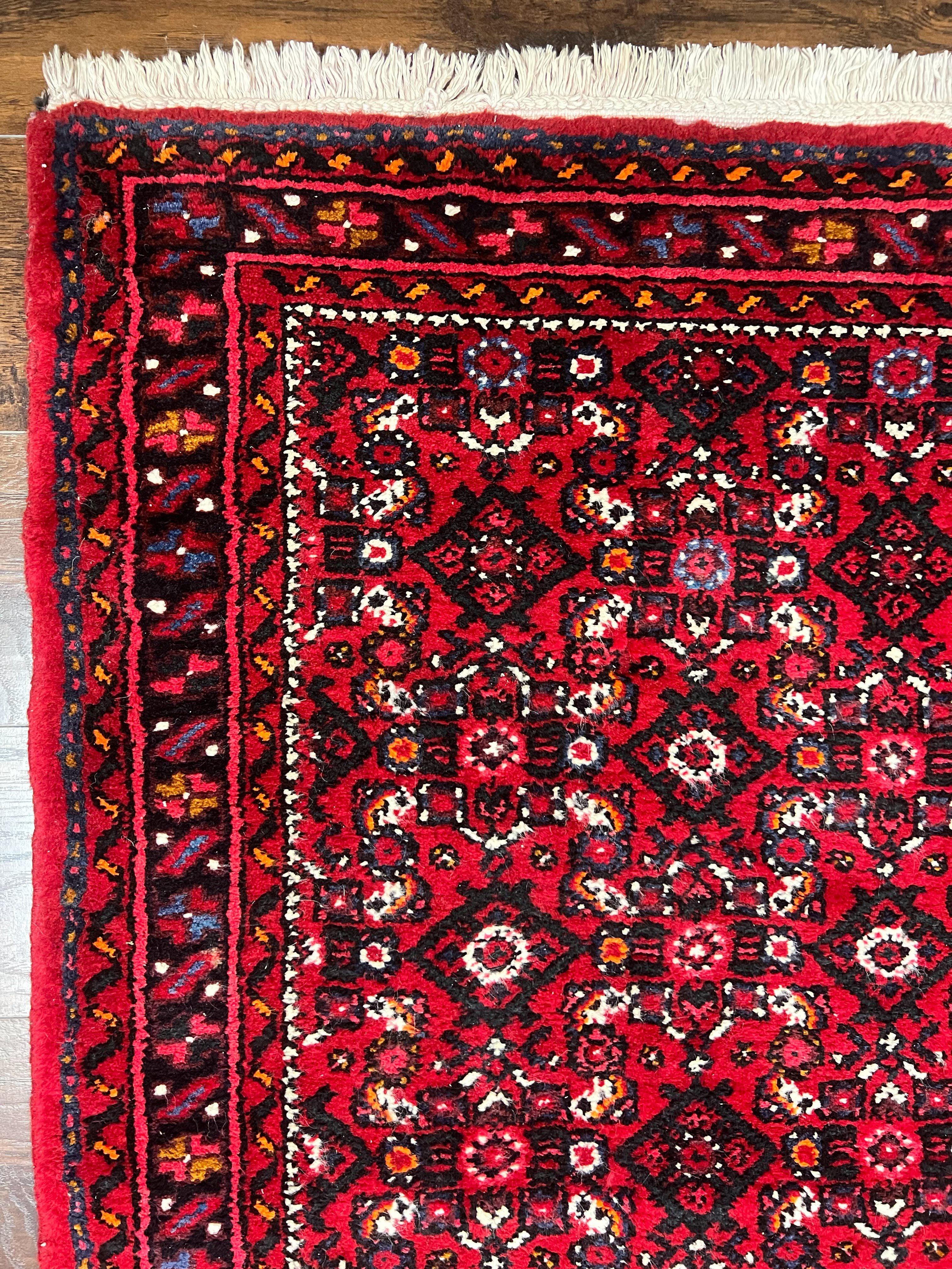 Persian Runner Rug 3 x 16, Wool Handmade Long Antique Hamadan Oriental Rug for Hallway, Red Tribal Rug, Allover Pattern, 3x16 Runner Rug - Jewel Rugs