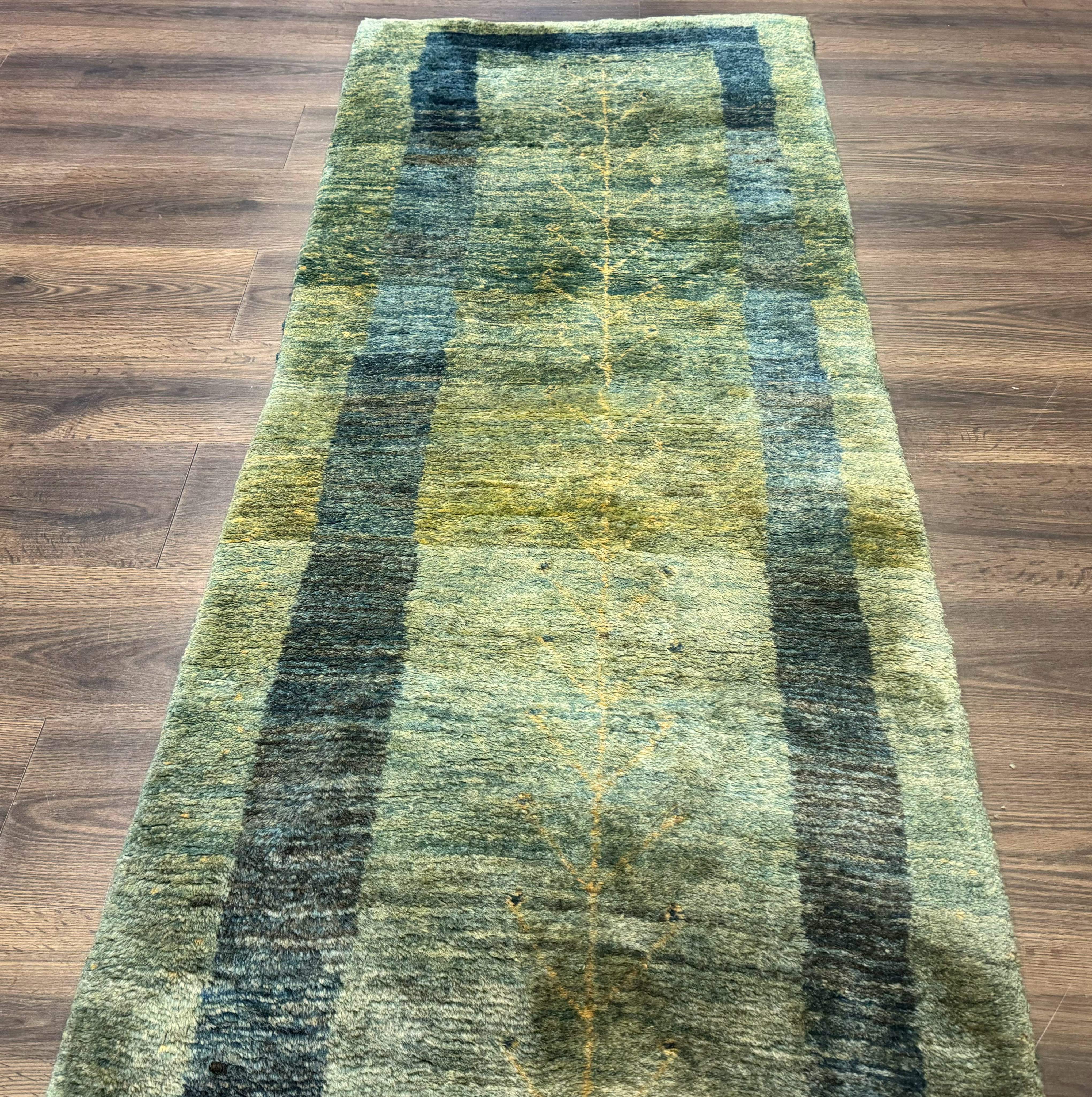 Persian Gabbeh Runner Rug 3 x 9, Green, Tribal Hallway Rug 3x9 - Jewel Rugs