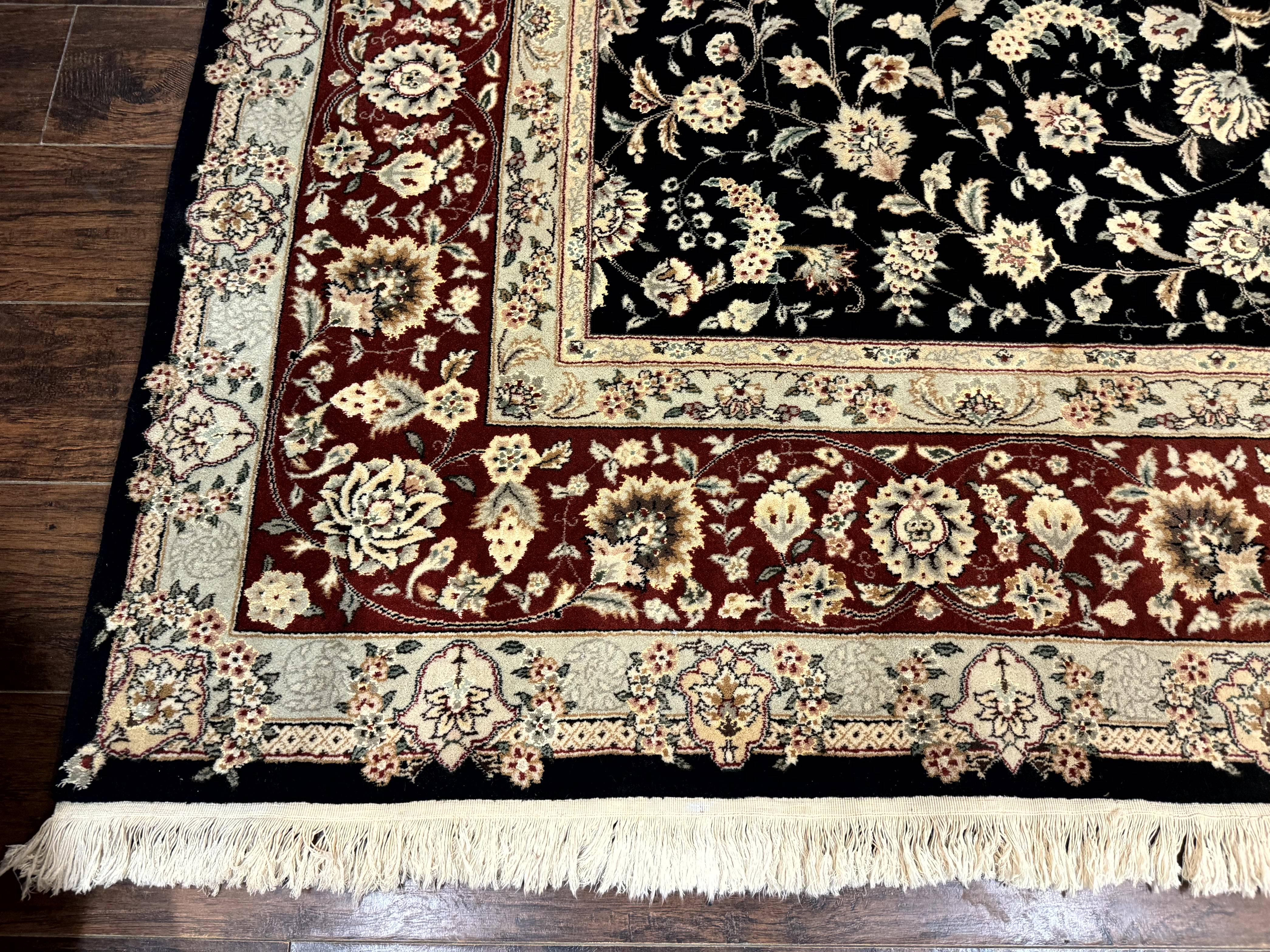 Sino Persian Rug 9x12, Fine Elegant Oriental Carpet 200 KPSI, Black and Dark Red, Allover Floral - Jewel Rugs