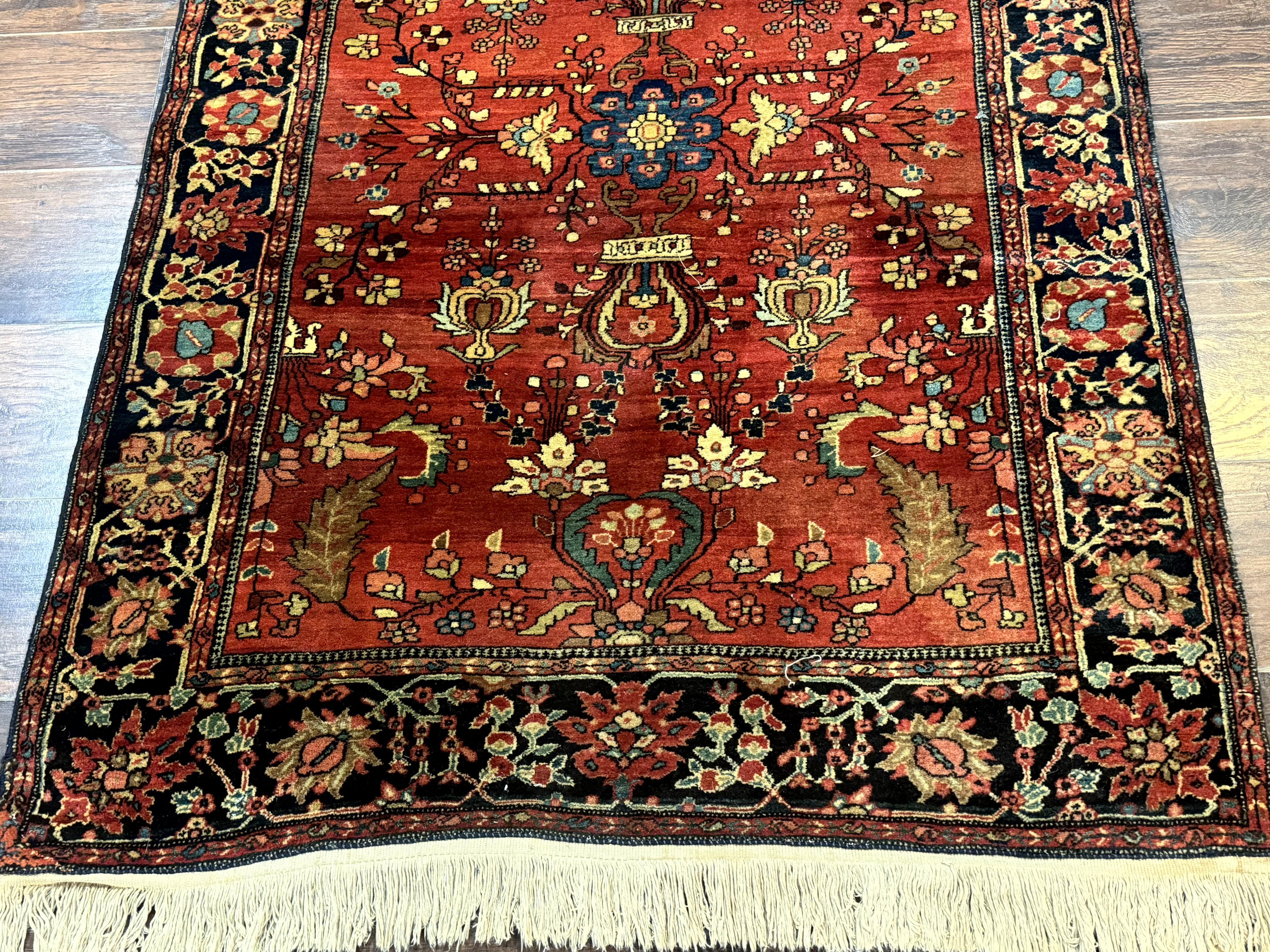 Antique Persian Farahan Sarouk Rug 3.6 x 5, Red, Floral, Traditional Rug, Fine 210 KPSI - Jewel Rugs