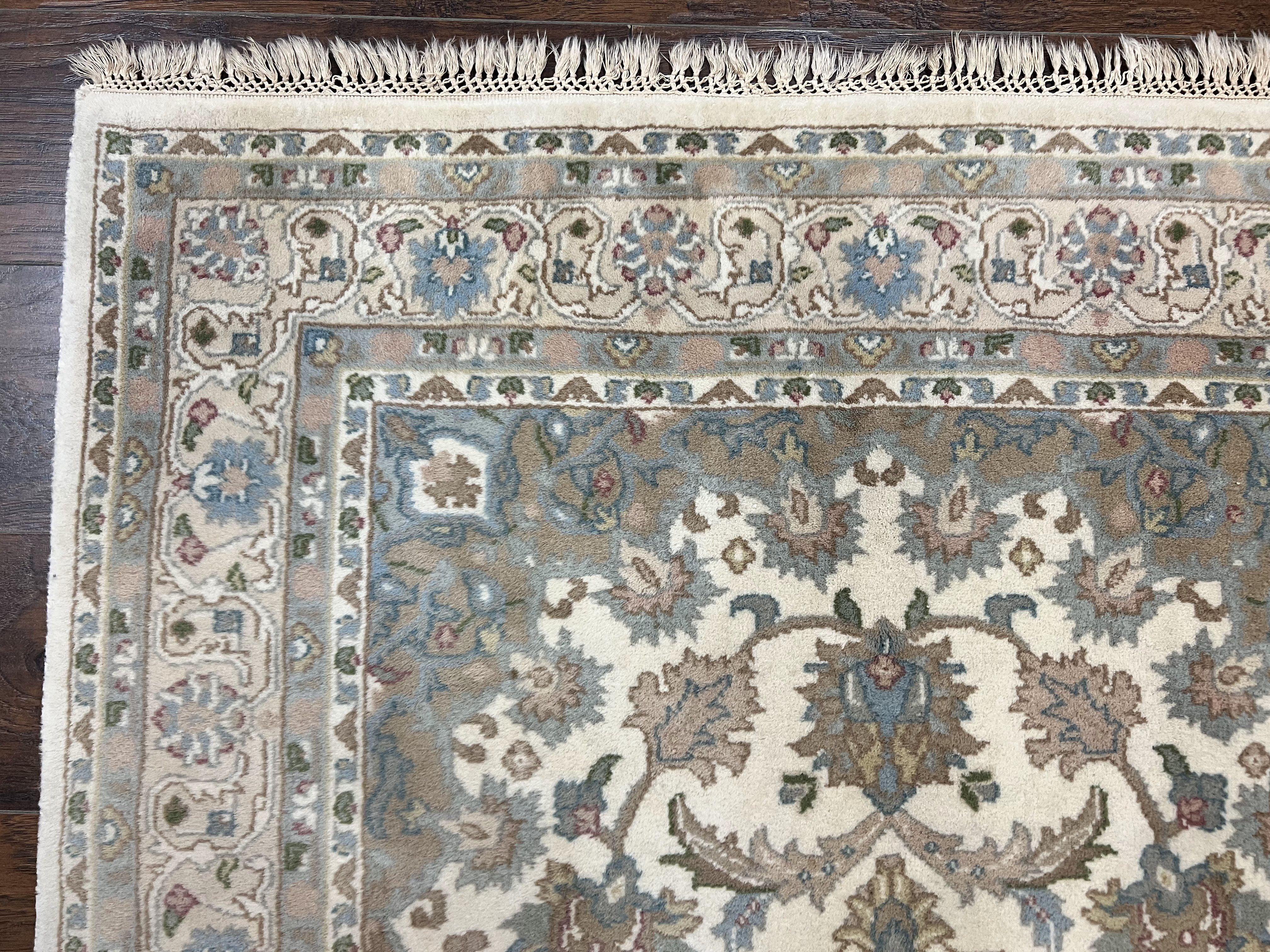 Indo Persian Rug 4x6, Floral Medallion, Beige, Handmade Wool Vintage Carpet 4 x 6 ft - Jewel Rugs