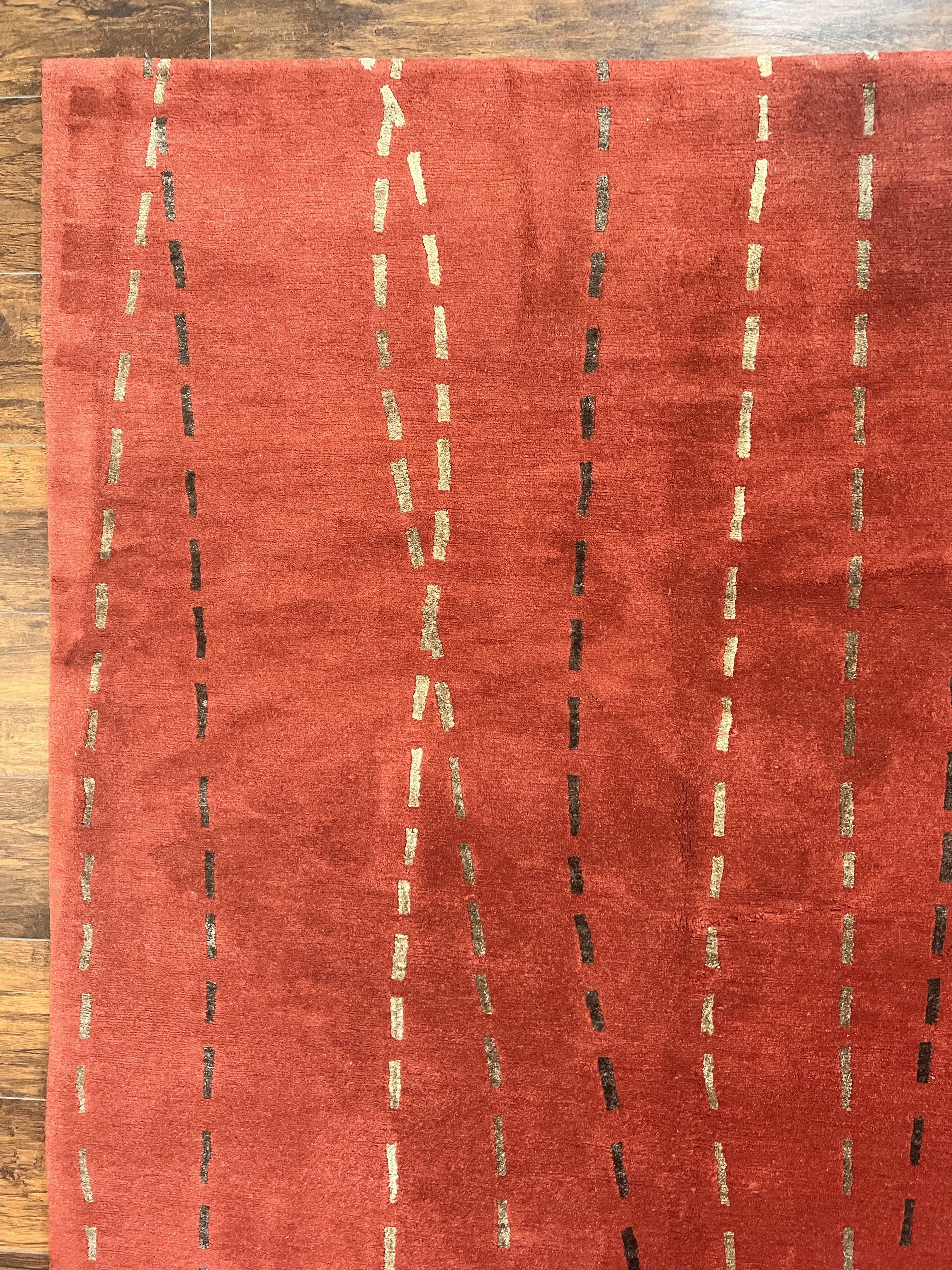 Oversized Nepali Rug 11x17, Wool & Silk Hand Knotted Modern Carpet, Red Extra Large Handmade Tibetan Carpet - Jewel Rugs