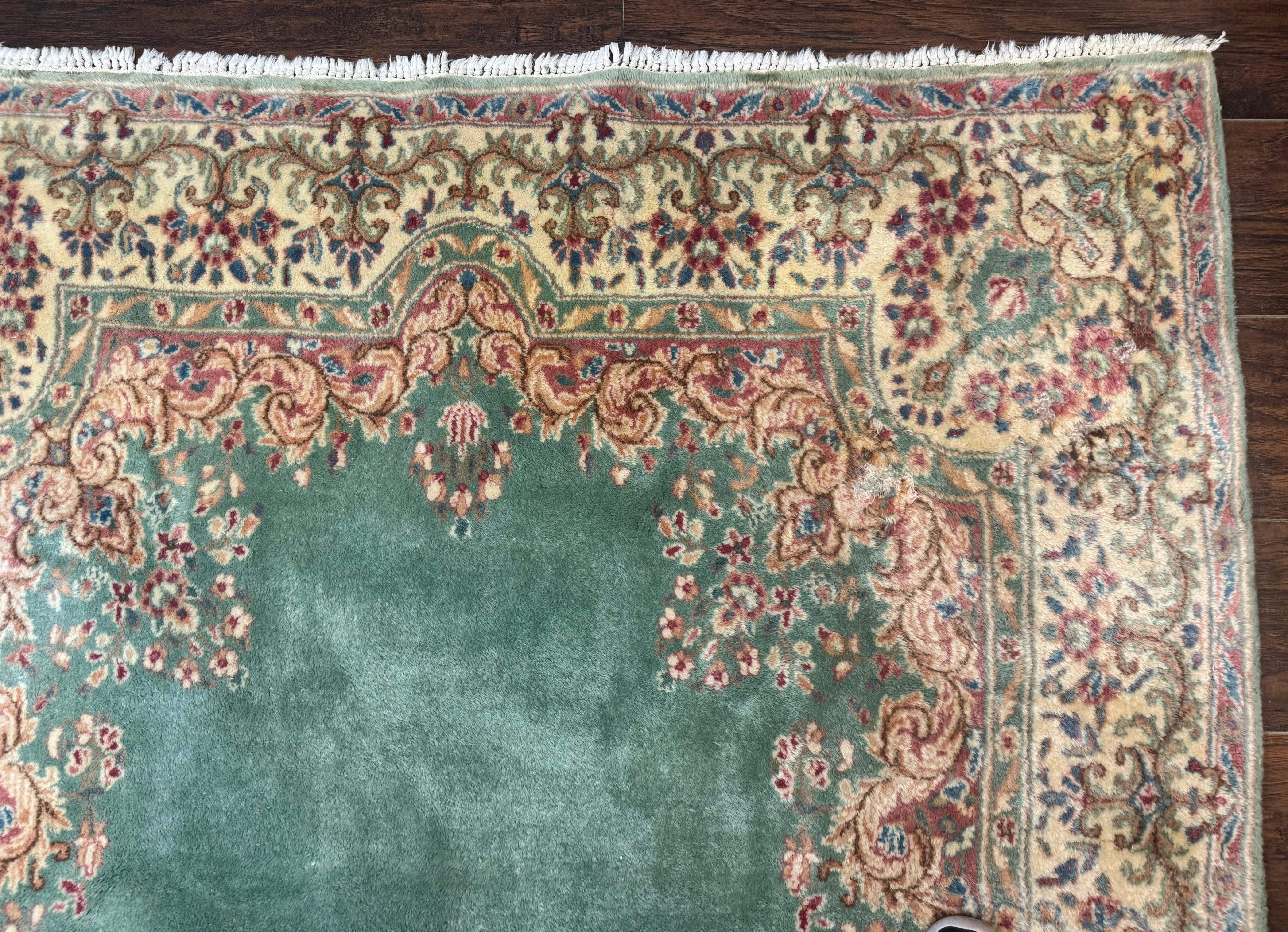 Persian Kerman Wide Runner Rug 5x11 – Seafoam Green and Beige, Wool Vintage Carpet - Jewel Rugs