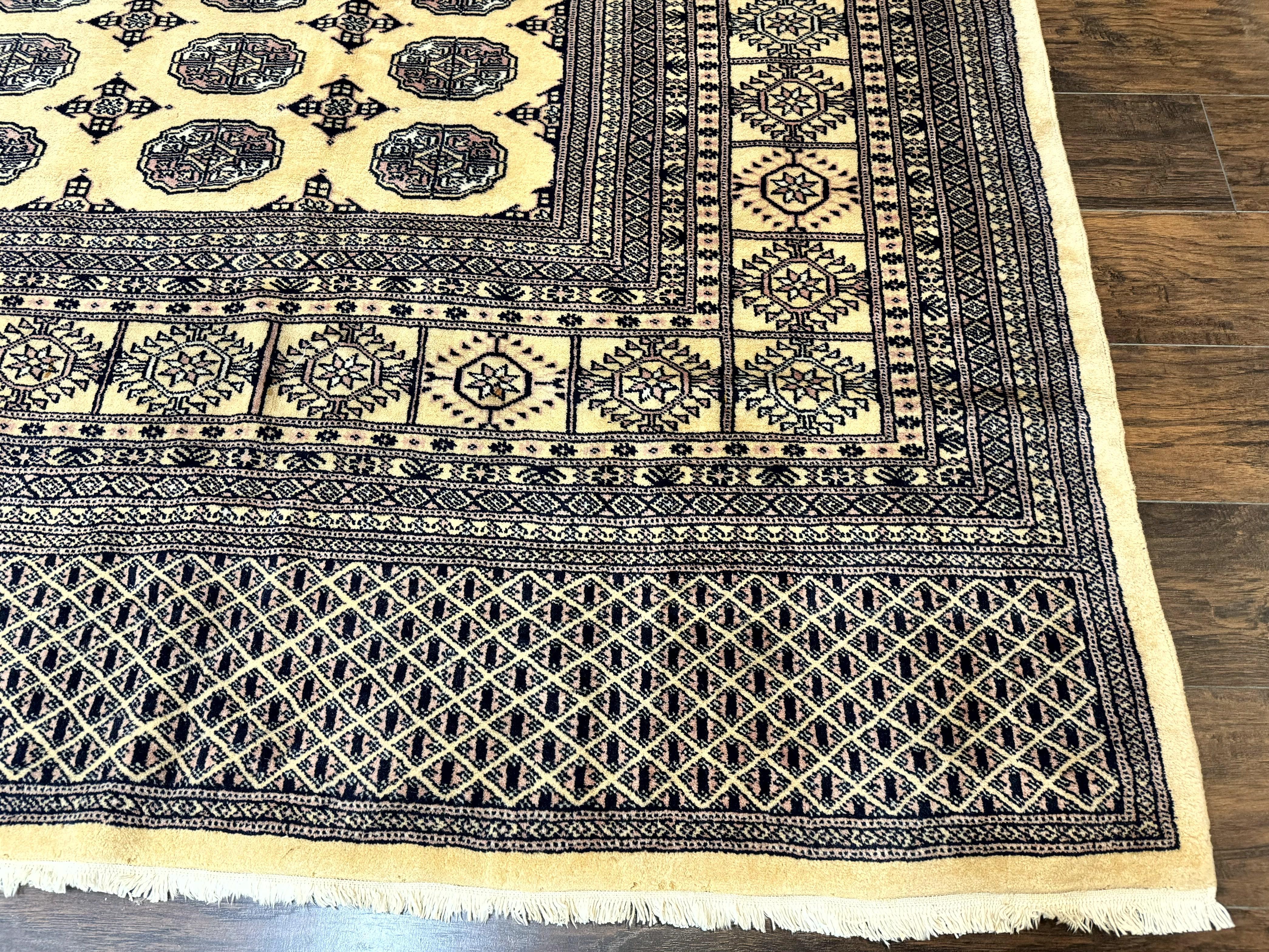 Pakistani Bokhara Turkoman Rug 9x11, Cream, Handmade Wool Vintage Carpet - Jewel Rugs