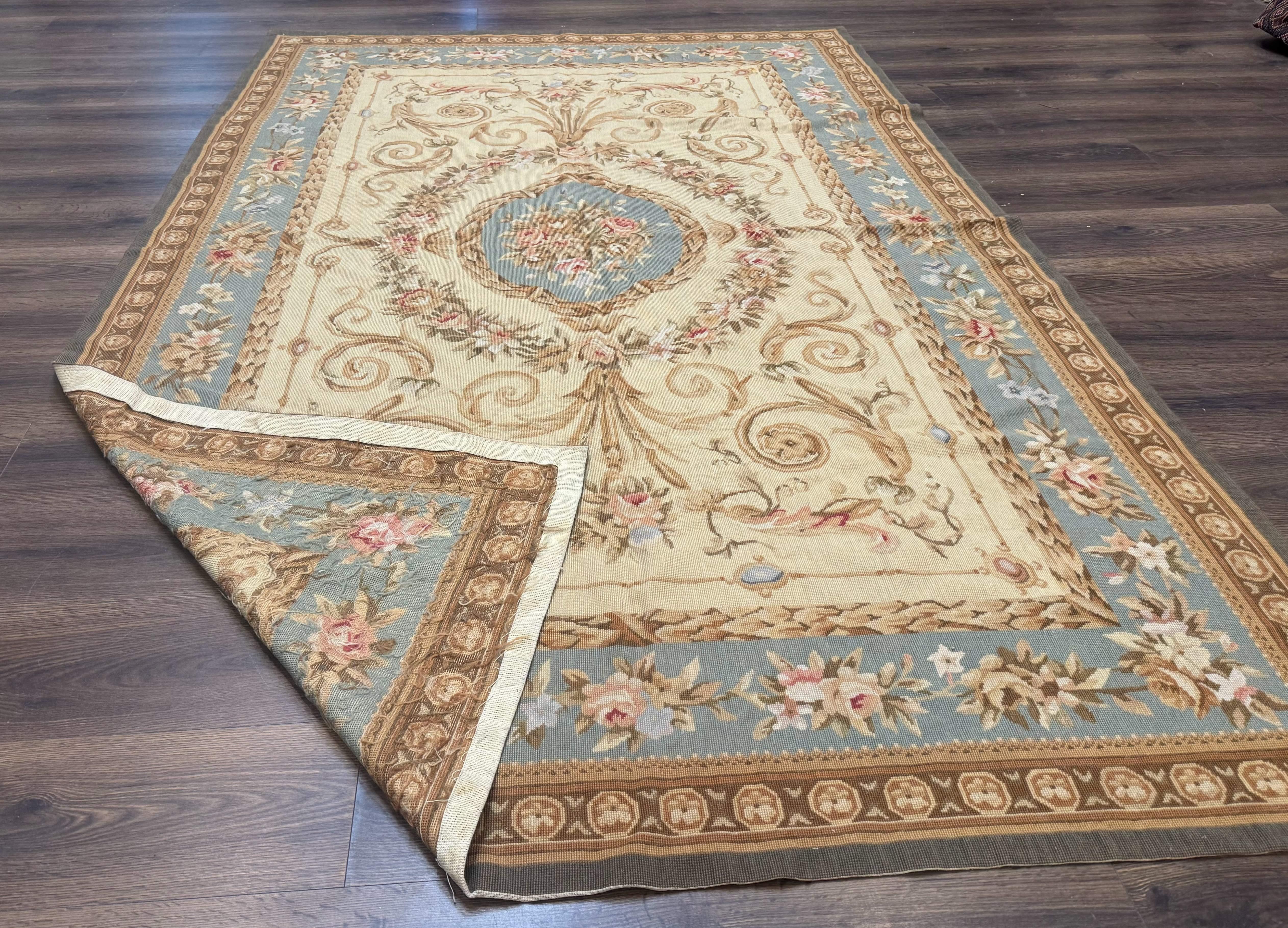 Aubusson Rug 6x9, Cream and Light Blue, European French Design, Elegant, Floral - Jewel Rugs