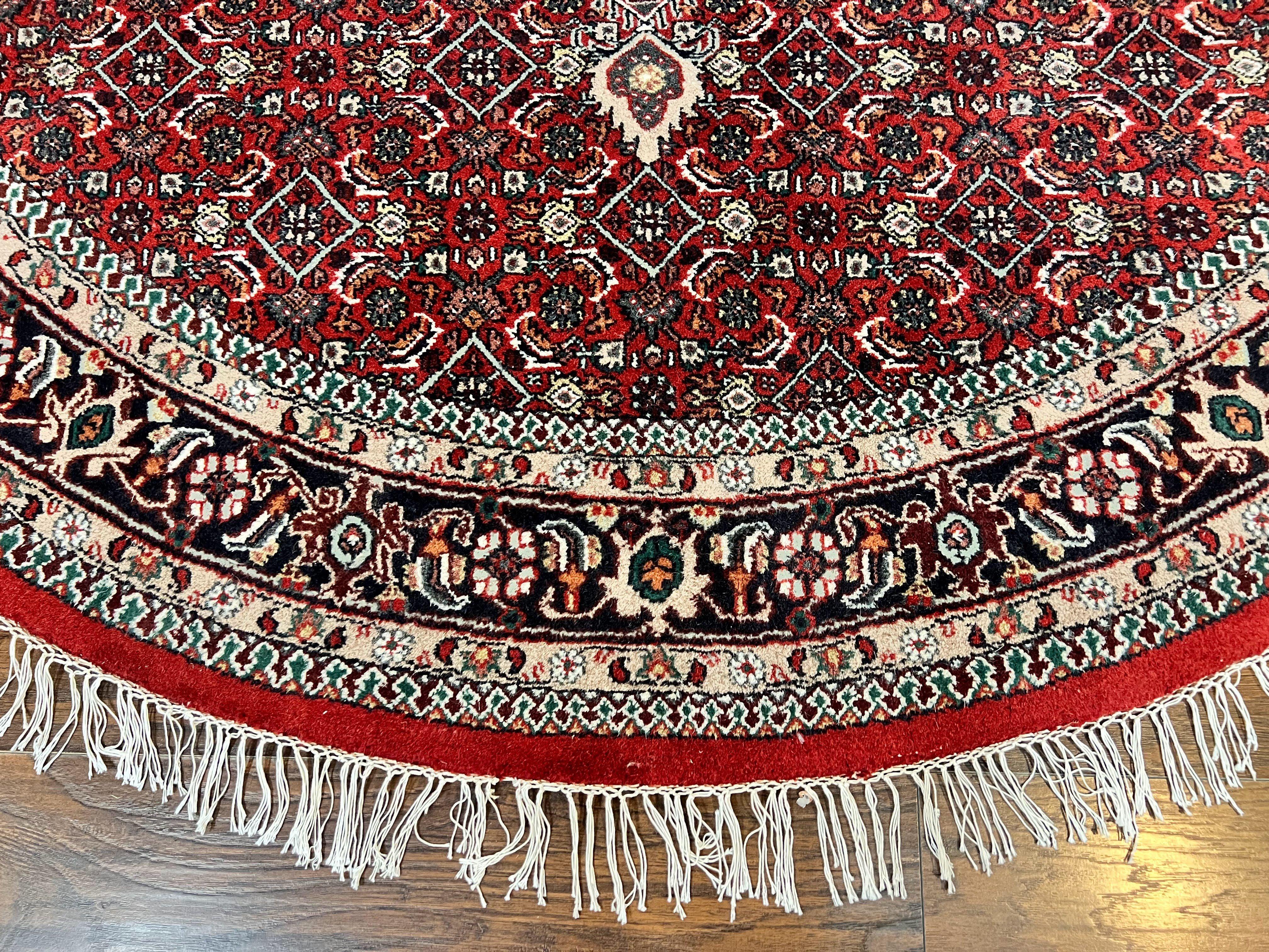 Round Rug 8x8 ft, Indo Persian Bidjar Rug, Indian Rug 8 x 8, Red & Black, Hand Knotted Round Rug, Vintage Rug, Mahi Herati Wool Rug - Jewel Rugs