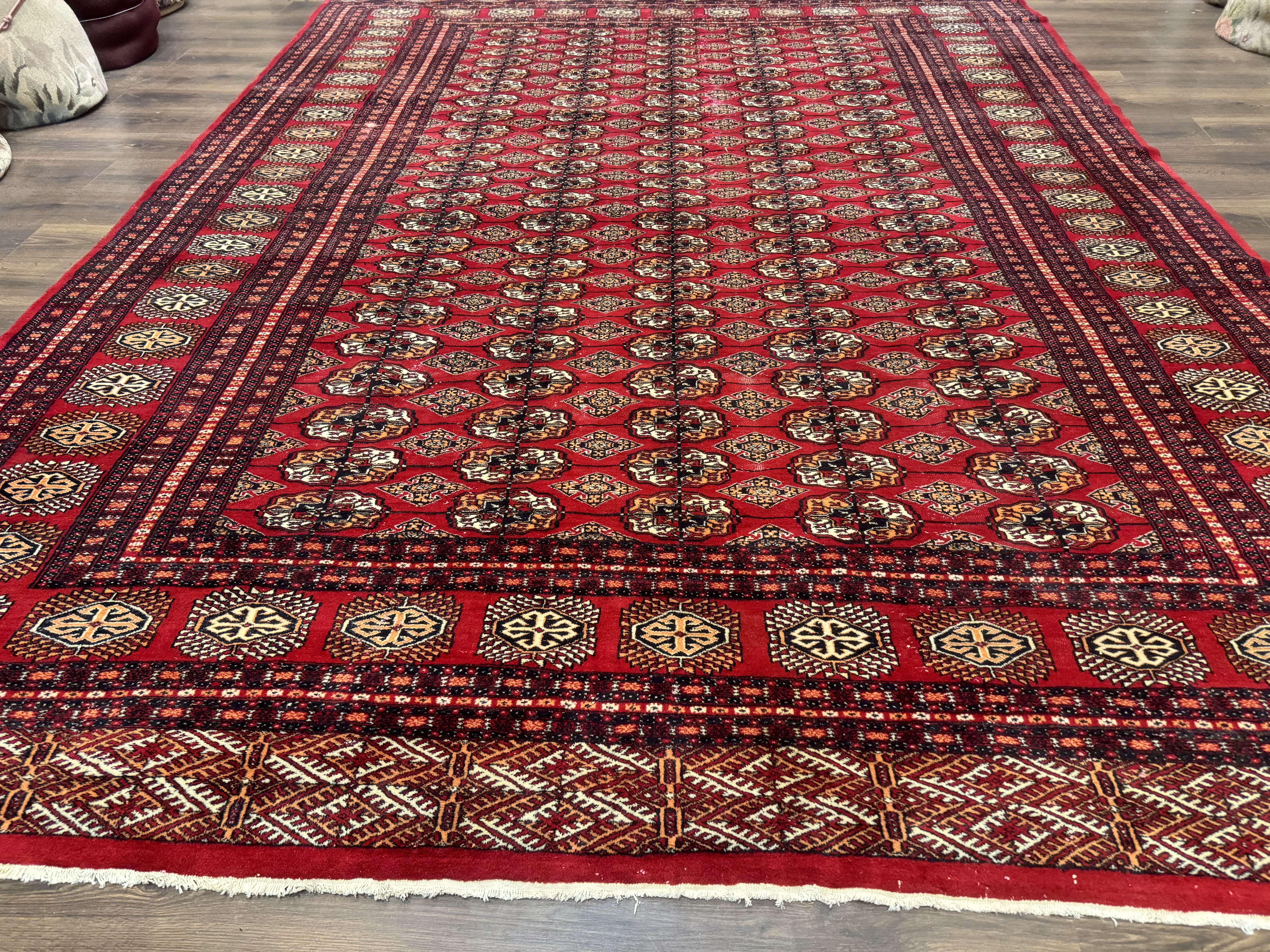 Bokhara Rug 9x12, Red Turkoman Rug, Pakistani Rug, Tribal Carpet, Wool Rug, Red Rug - Jewel Rugs
