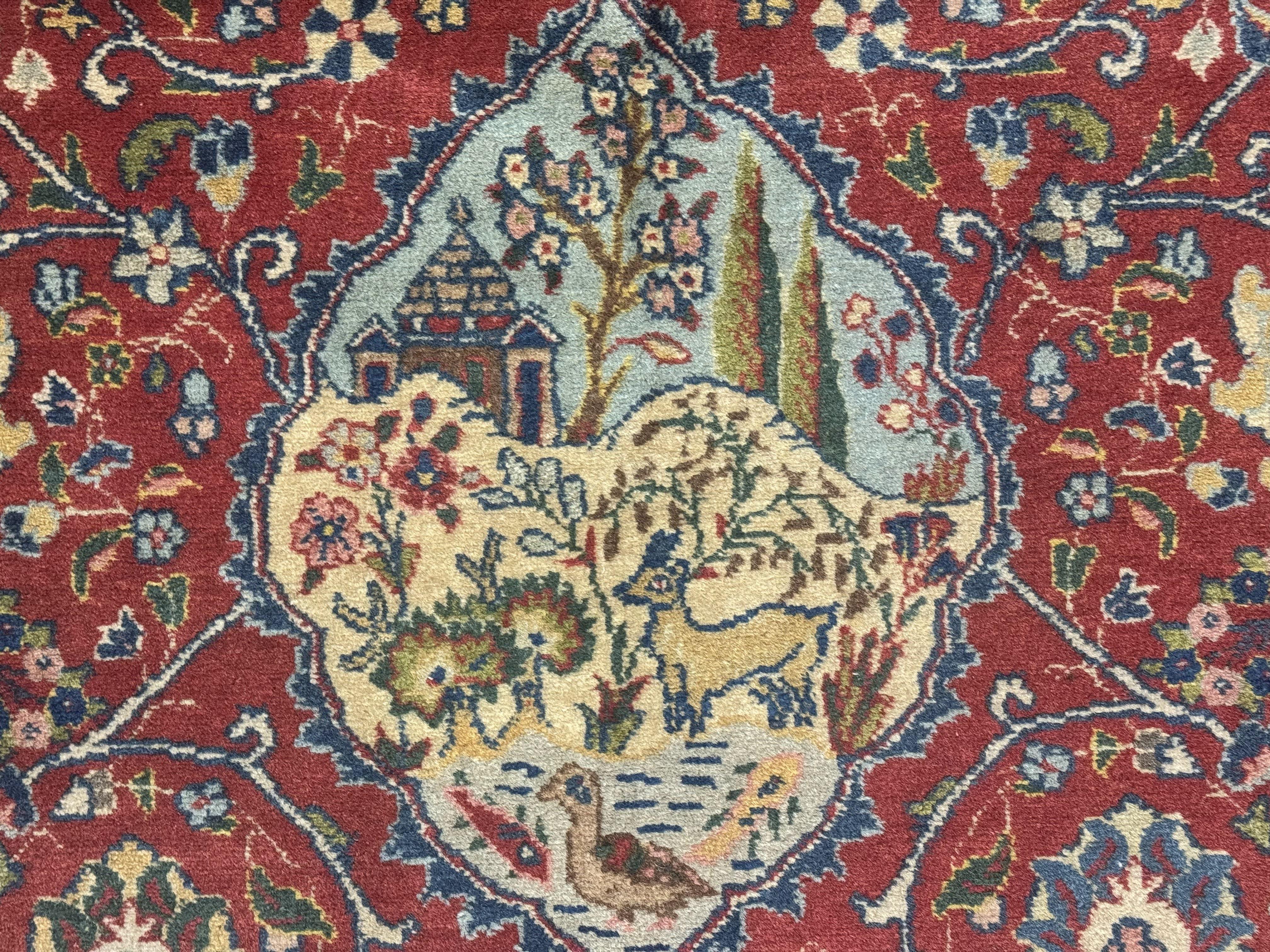 Small Persian Tabriz Rug 2.8 x 4.7, Red, Animal Pictorials, Semi Antique Vintage - Jewel Rugs