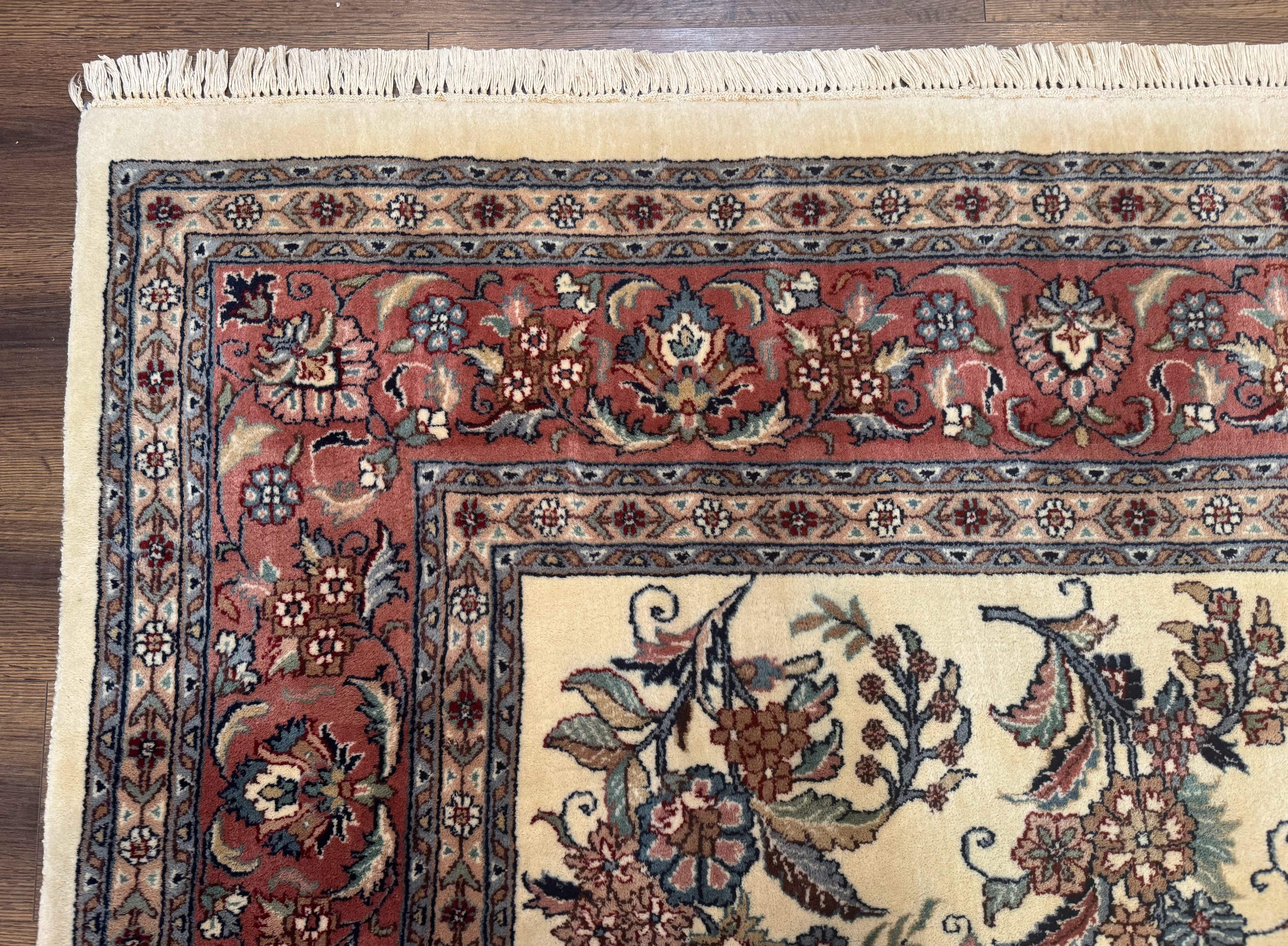 Indo Persian Sarouk Rug 8x10, Ivory and Pink, Floral - Jewel Rugs