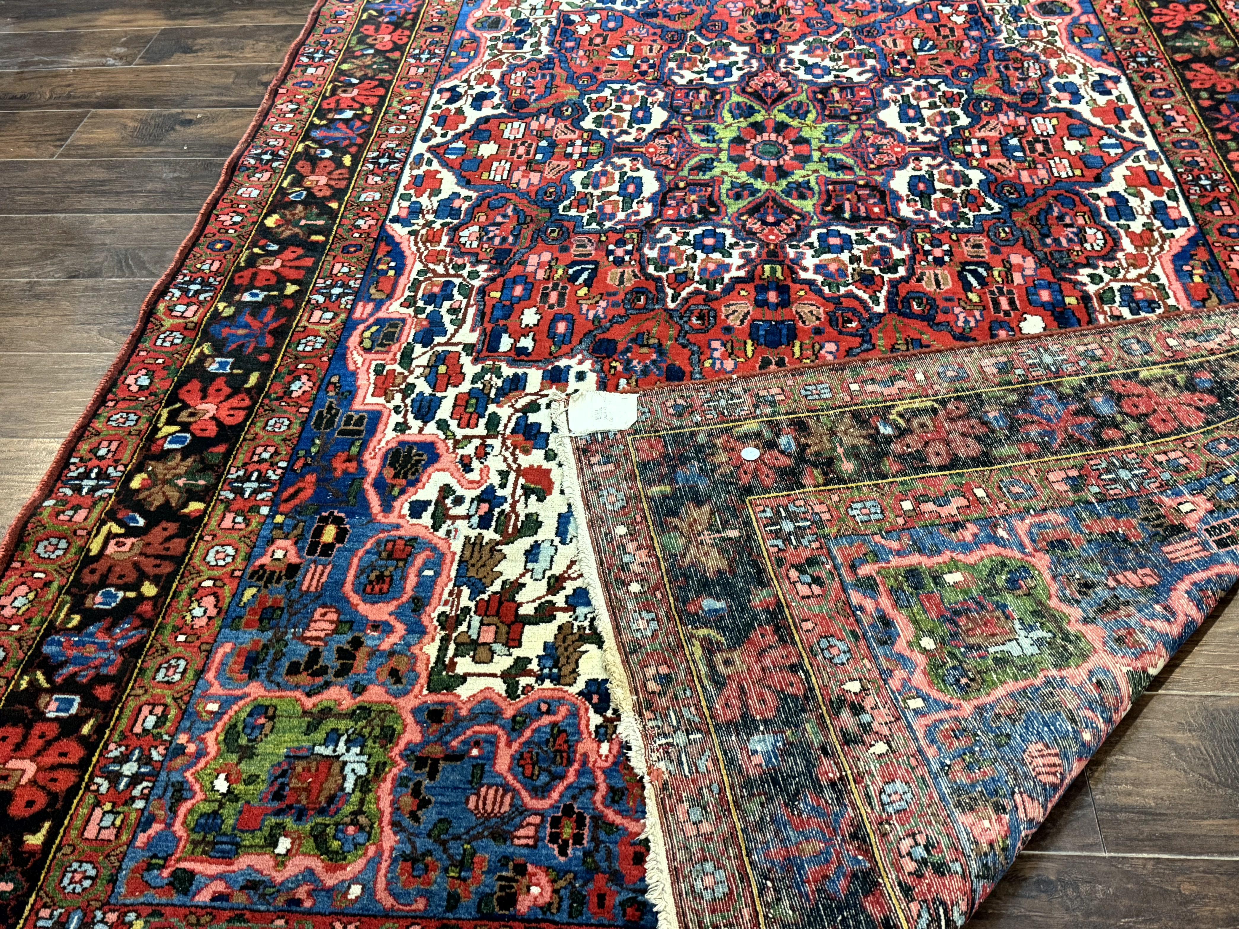 Persian Bakhtiari Rug 7x10, Antique Persian Carpet, Colorful, Great Colors, Ivory Red Blue, Rare Tribal Rug - Jewel Rugs