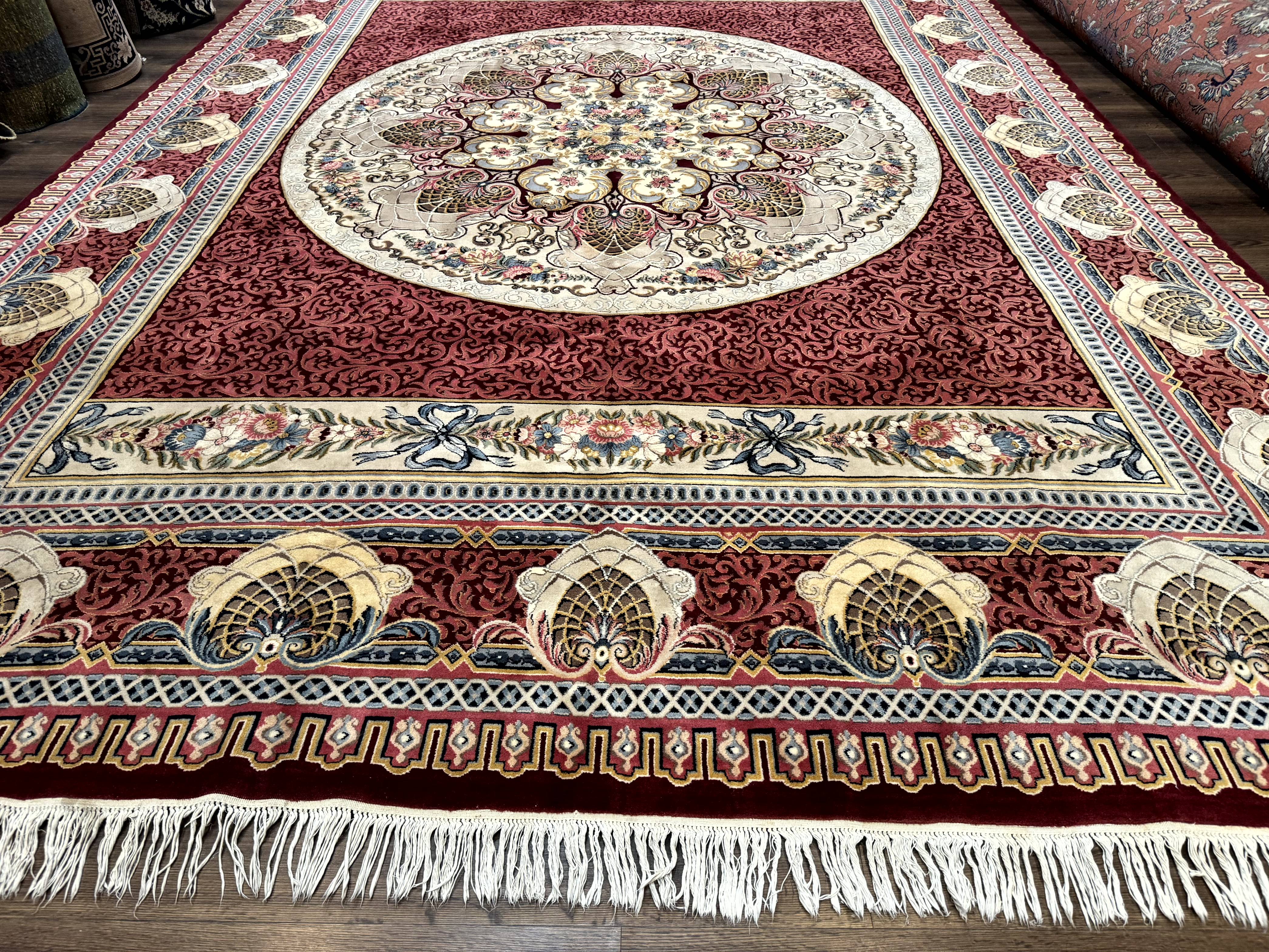 Wonderful Aubusson Rug 10x14, Red Maroon, Elegant, Fine 200 KPSI - Jewel Rugs