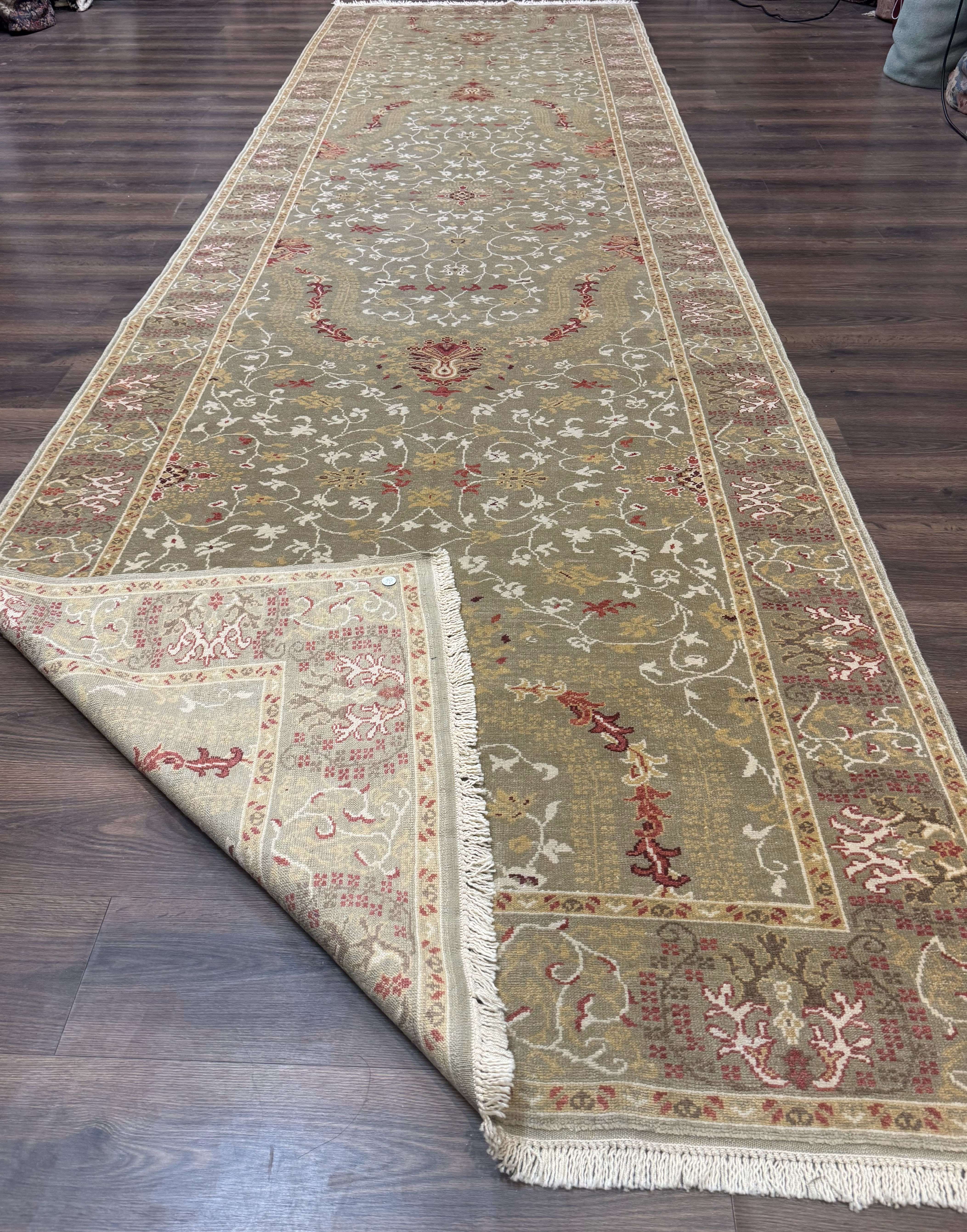 Egyptian Wide Runner Rug 5 x 18 ft, Hand Knotted Hallway Carpet, Light Olive Green, Allover Pattern - Jewel Rugs