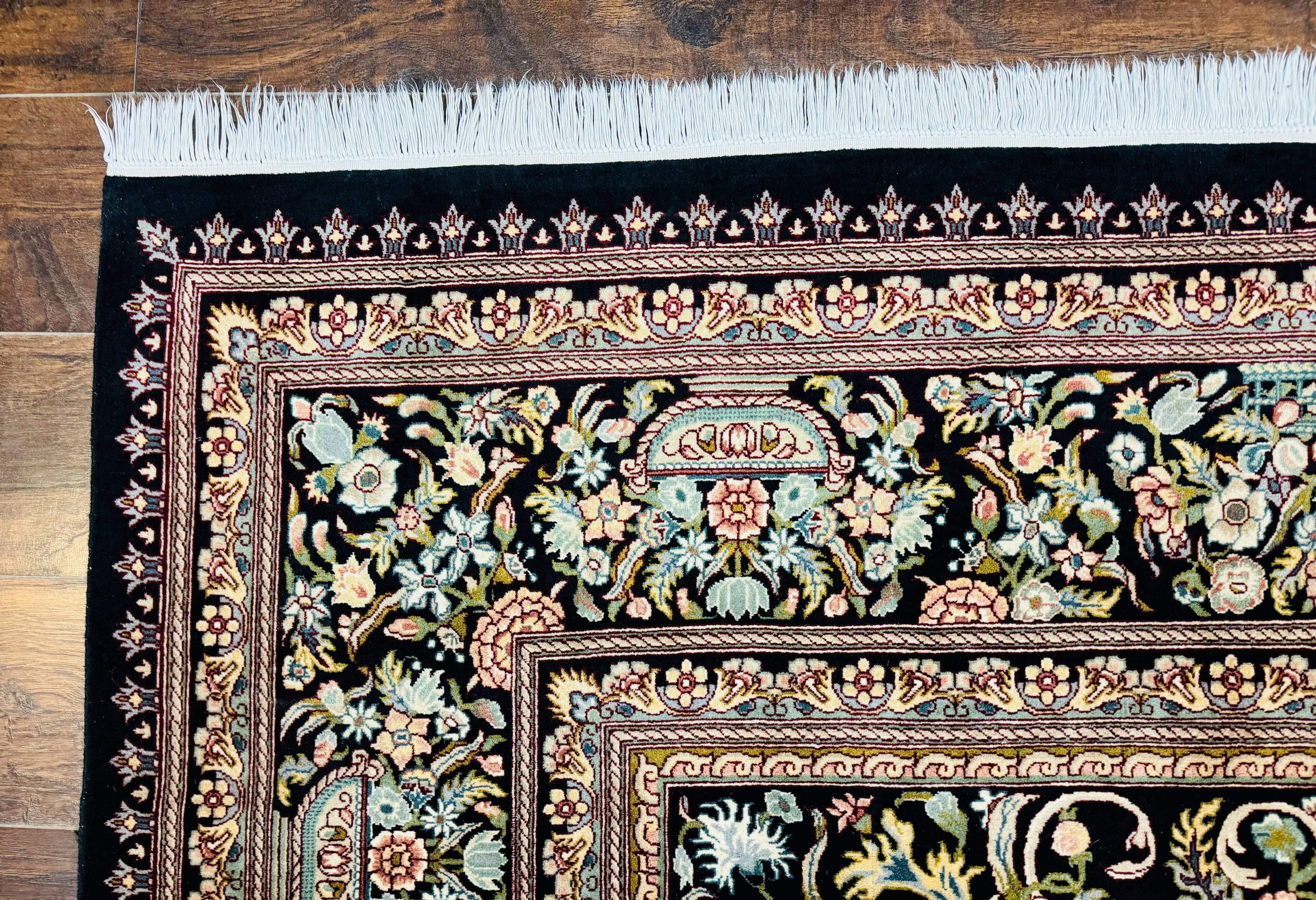 Pak Persian Rug 9x12, Highly Detailed Fine 260 KPSI, Floral, Handmade Traditional Carpet, Black - Jewel Rugs