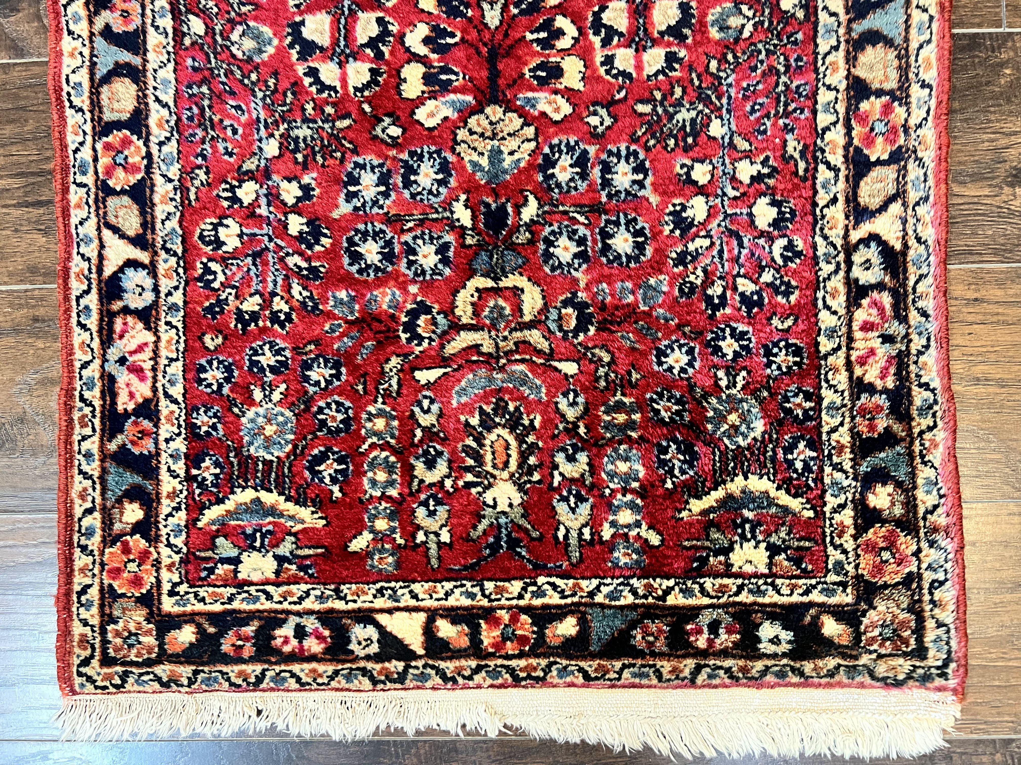 Antique Persian Runner Rug 2.6 x 10, Persian Hamadan Lilian Rug, Floral Wool Handmade 1920s Sarouk Carpet, Rug for Hallway, 10ft Runner - Jewel Rugs