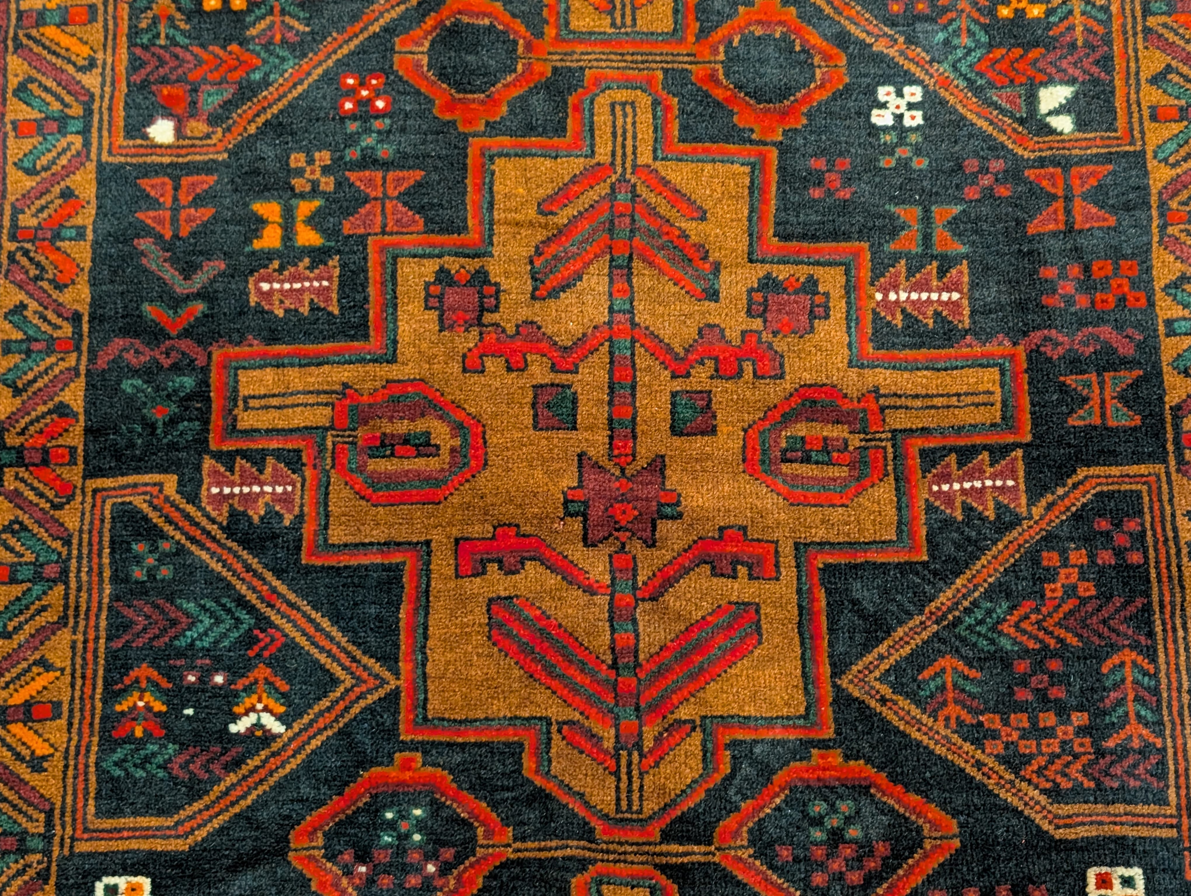 Afghan Baluch Rug 4x6, Tribal, Geometric, Unique Colors, Triple Medallions, Wool, New - Jewel Rugs