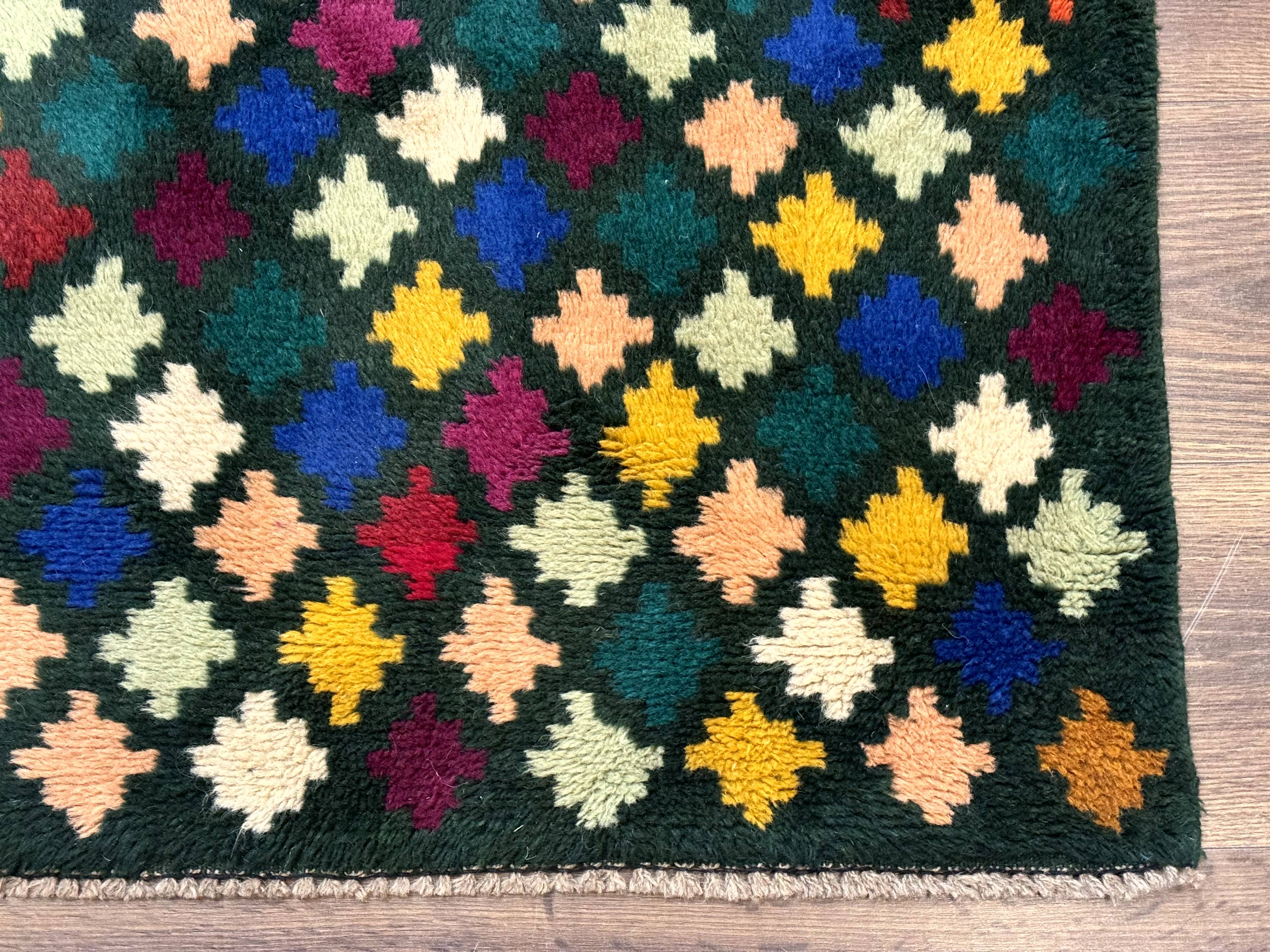 Afghan Balouch Rug 3x5, Dark Green and Multicolor, Wool, Handmade - Jewel Rugs