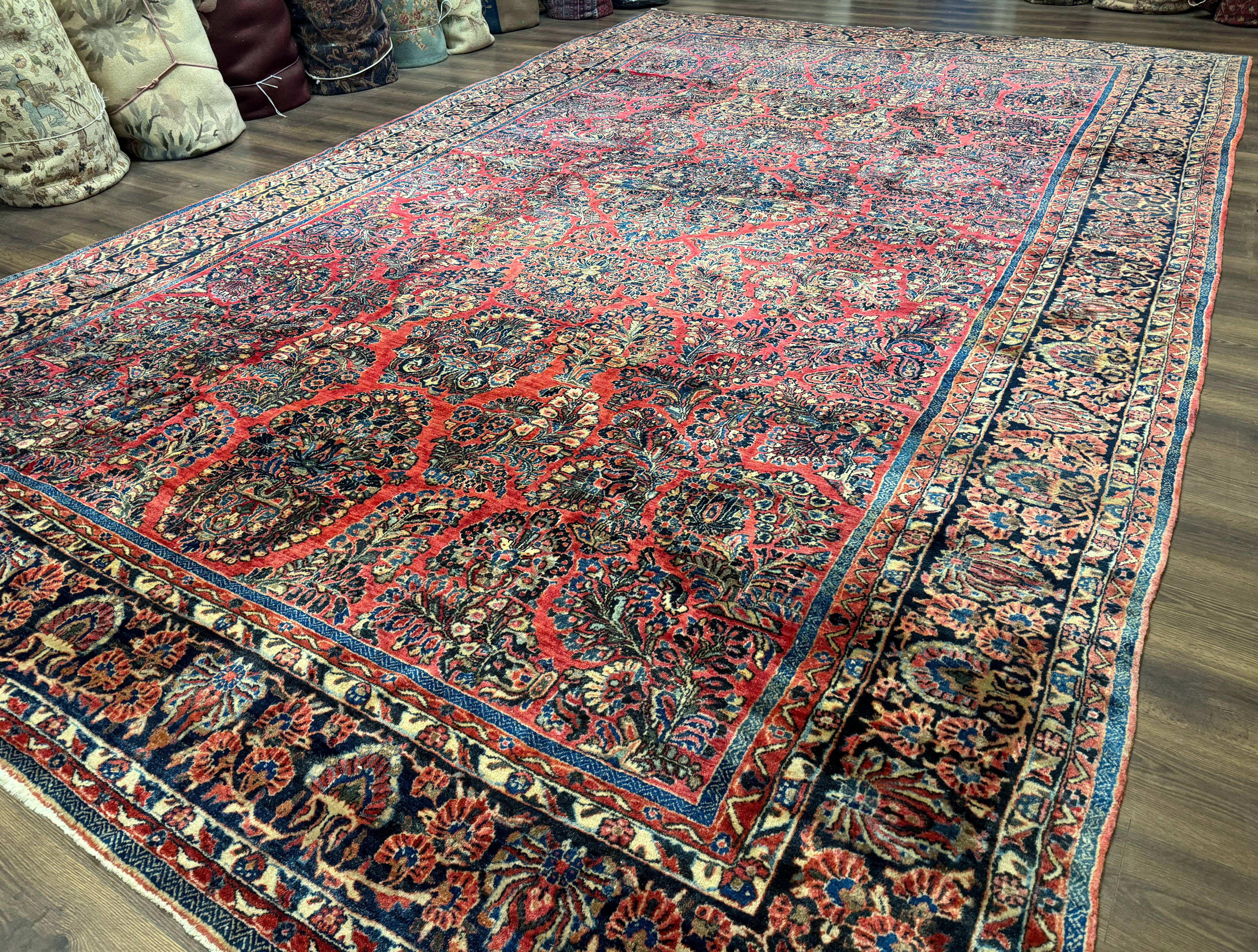Palace Size Persian Sarouk Rug 10x16, Rare Size, Red, Large Antique Persian Carpet - Jewel Rugs