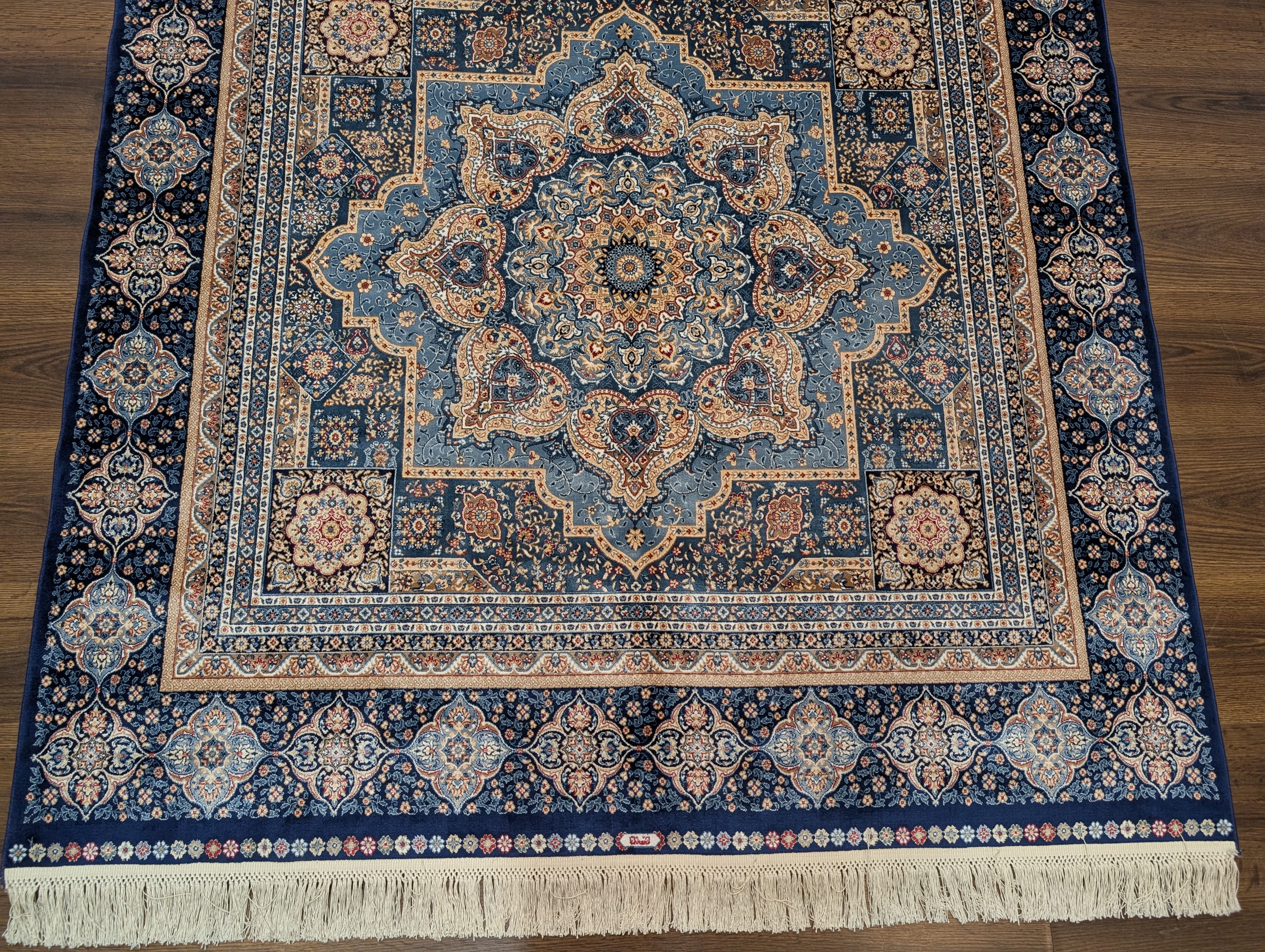 Square Silk Rug 5x5, Turkish Mamluk Silk Carpet, Blue, New, Bamboo Silk - Jewel Rugs