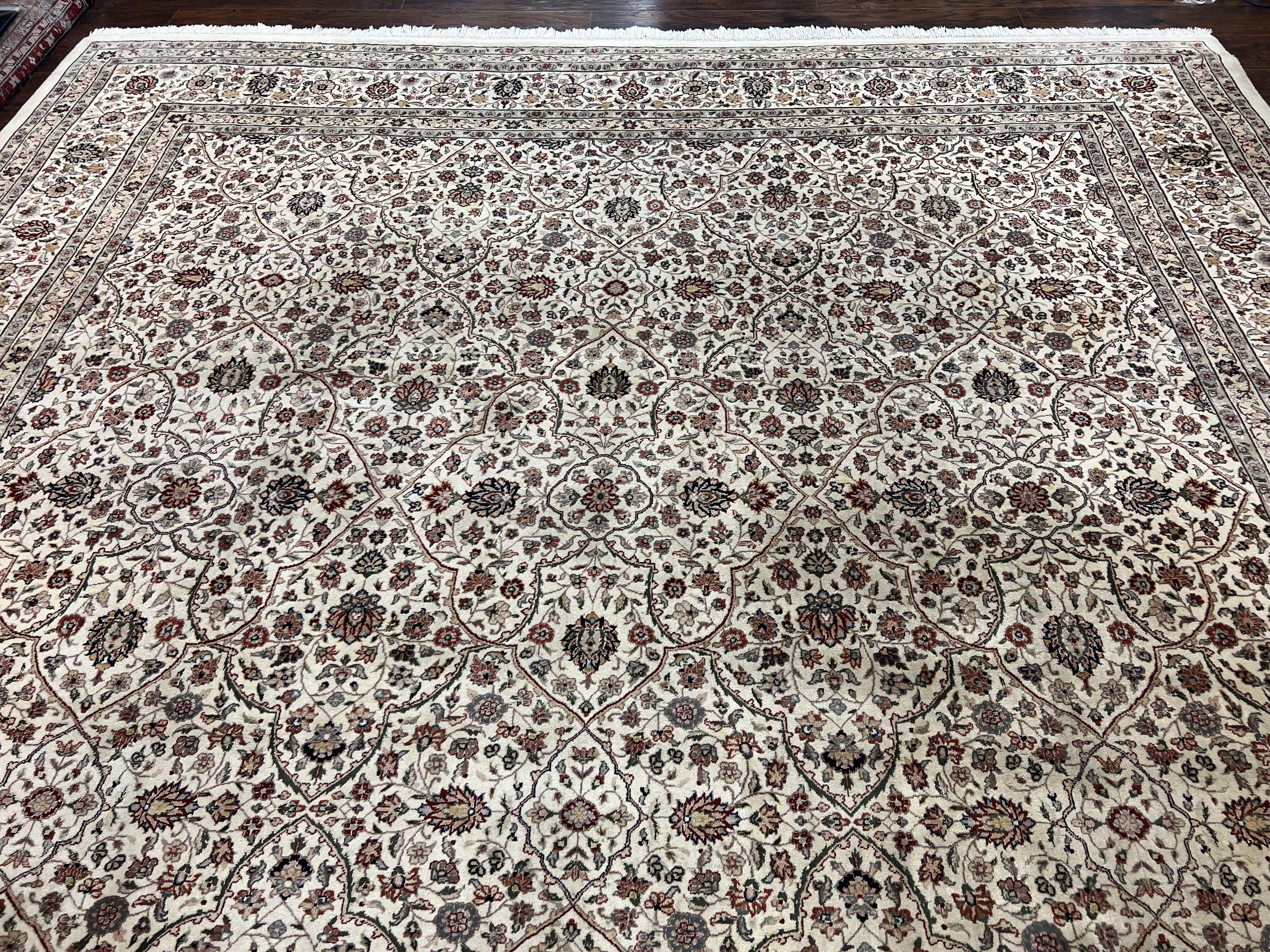 Large Pak Persian Rug 11x15, Oversized Oriental Carpet, Palace Size 11 x 15 ft, Floral Allover, Ivory Taupe, Handmade Wool Vintage Area Rug - Jewel Rugs