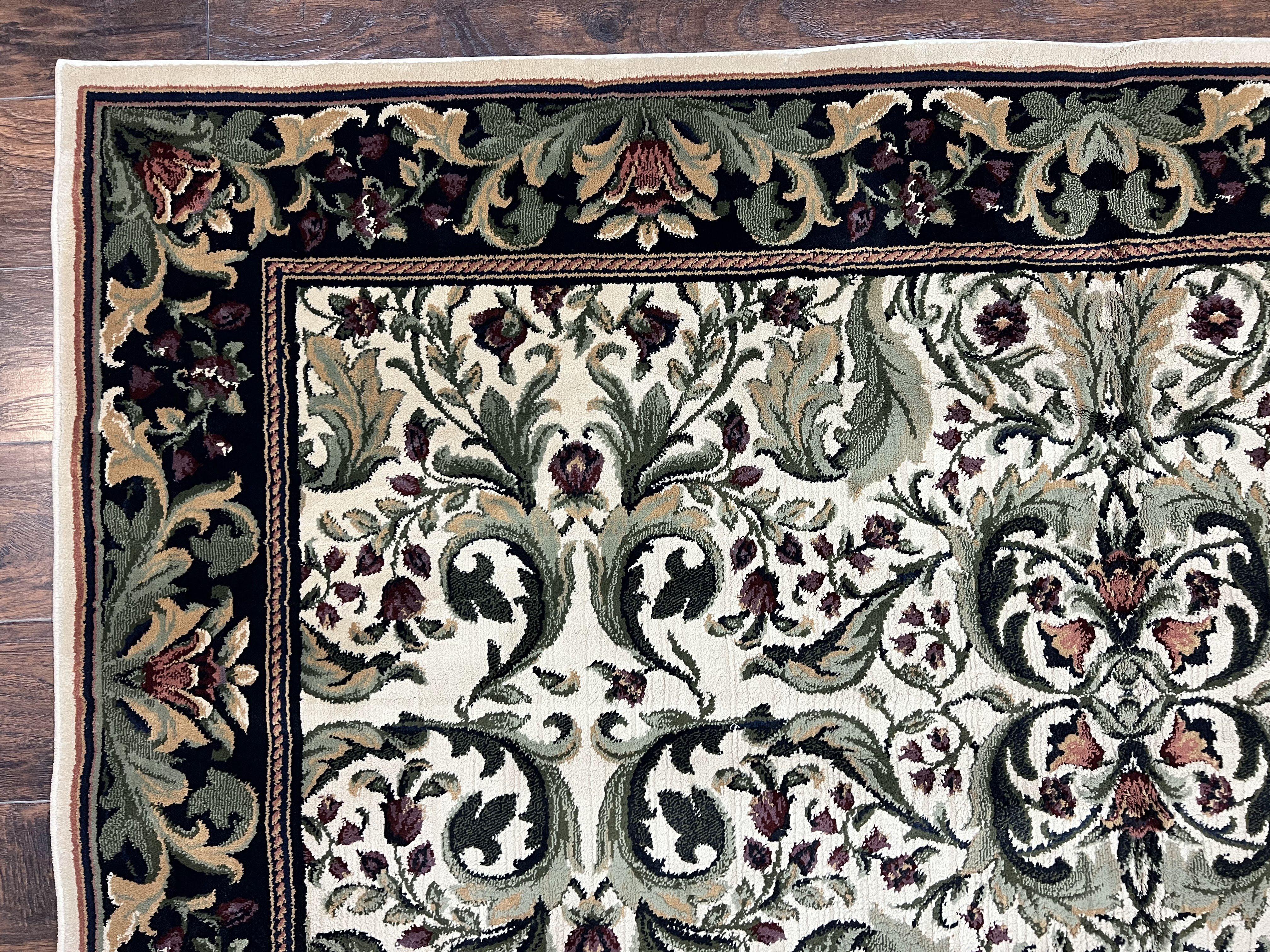 Oriental Rug 8x11, Floral Pattern, Ivory and Black - Jewel Rugs