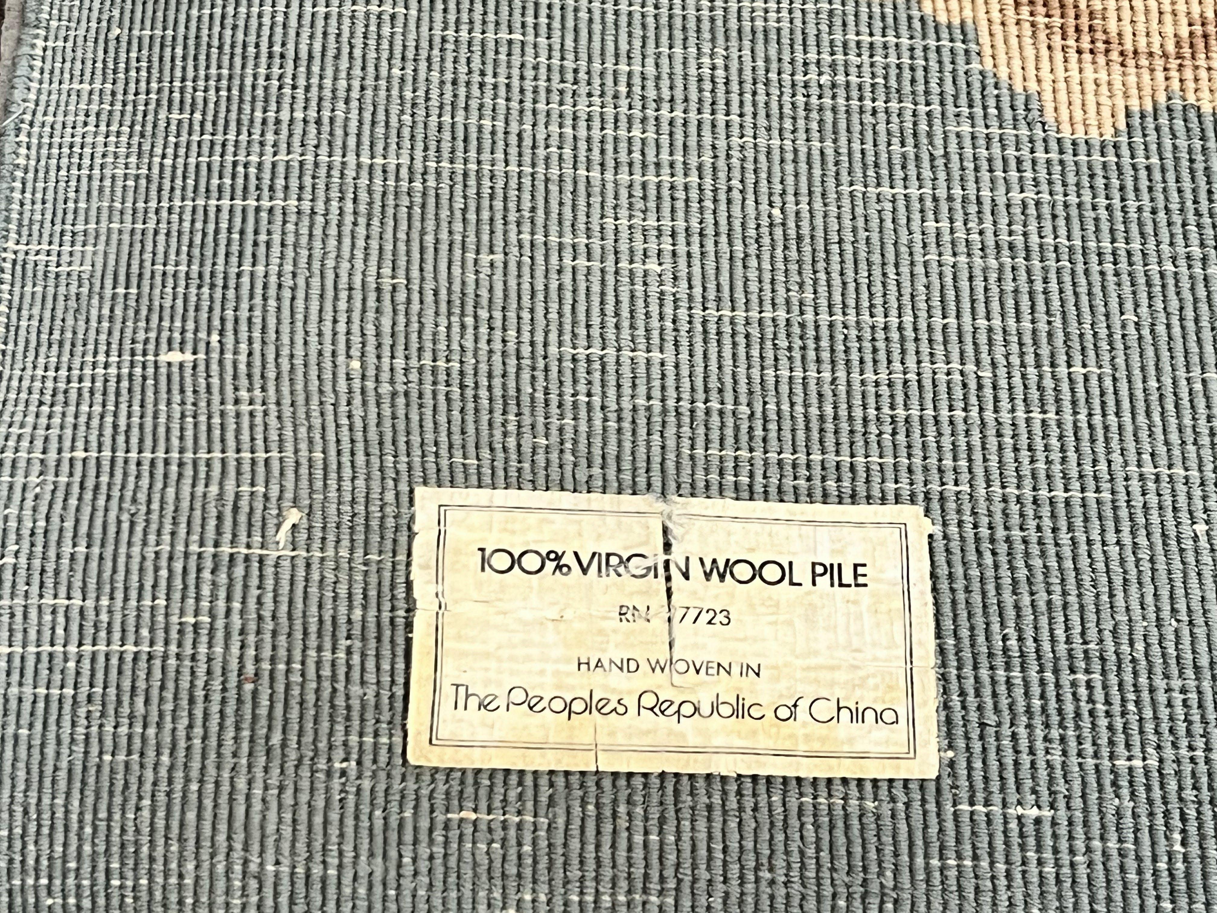 Chinese Wool Rug 9x12, Art Deco Carpet 9 x 12, Wool Handmade Vintage 90 Line Carving Rug, Floral Simple Design - Jewel Rugs