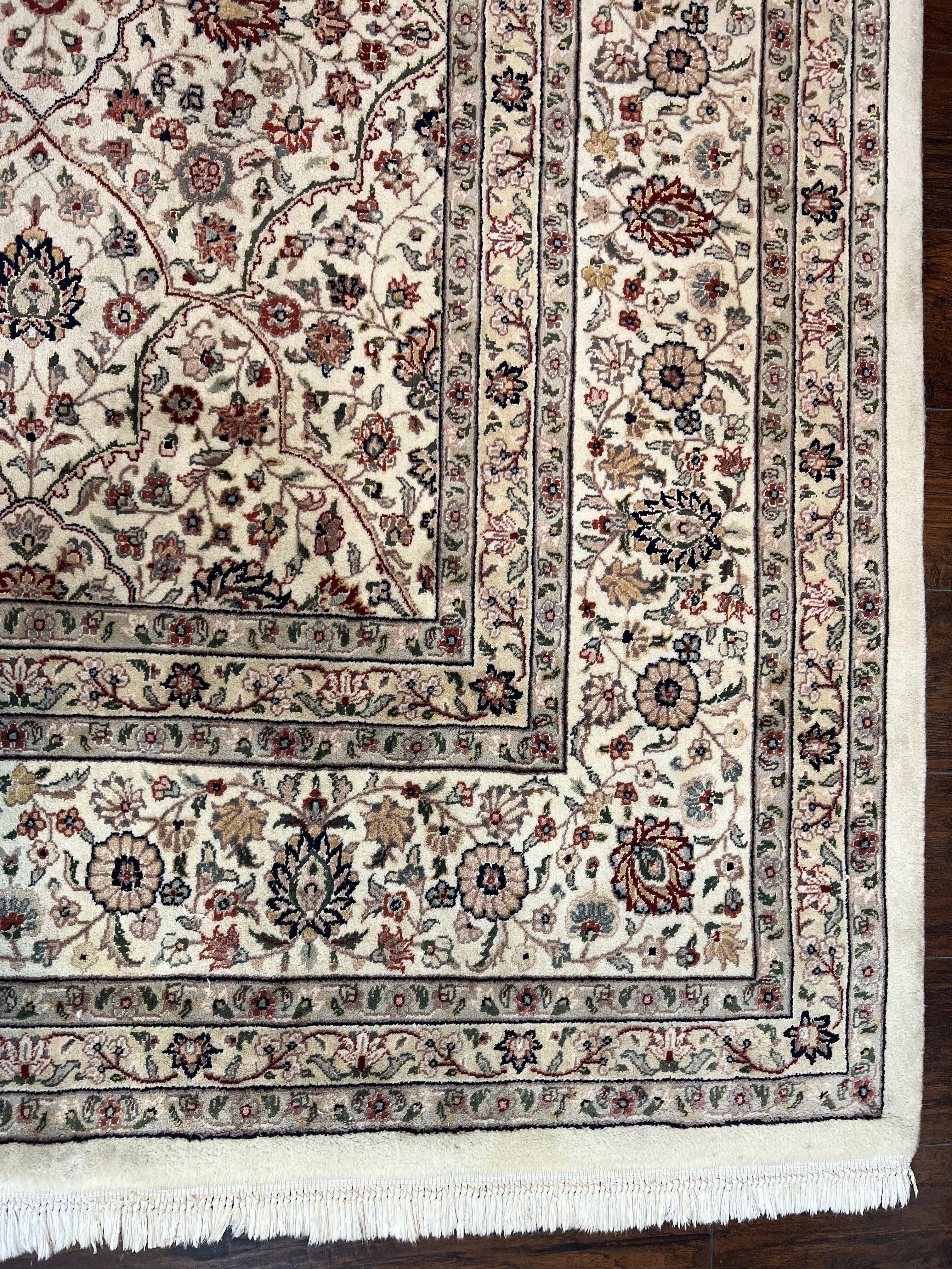 Large Pak Persian Rug 11x15, Oversized Oriental Carpet, Palace Size 11 x 15 ft, Floral Allover, Ivory Taupe, Handmade Wool Vintage Area Rug - Jewel Rugs