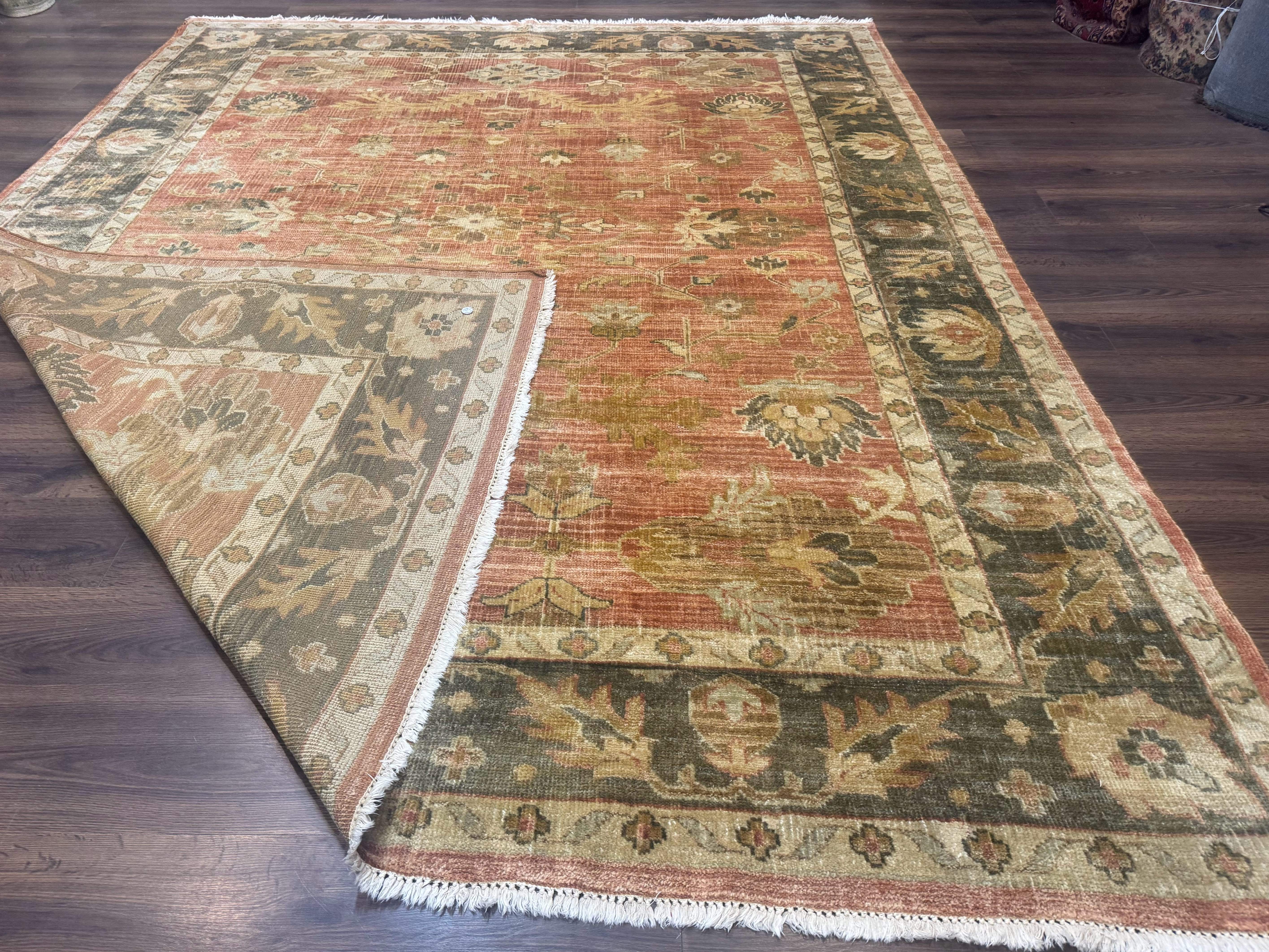 Turkish Oushak Rug 8x10 – Terracotta and Dark Gray, Hand-Knotted Wool Carpet - Jewel Rugs