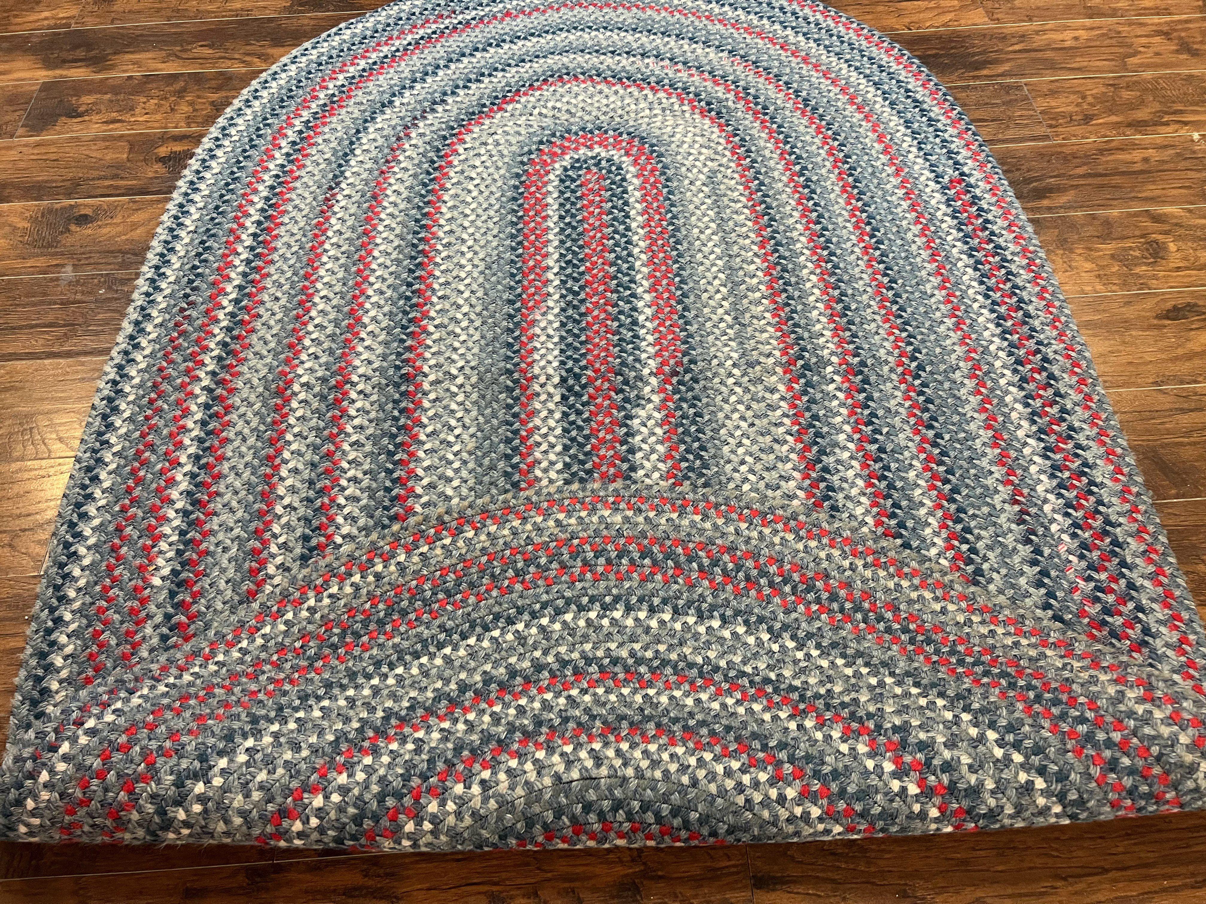 American Oval Braided Rug 5x8, Vintage Multicolor Handmade Wool 5 x 8 Carpet - Jewel Rugs
